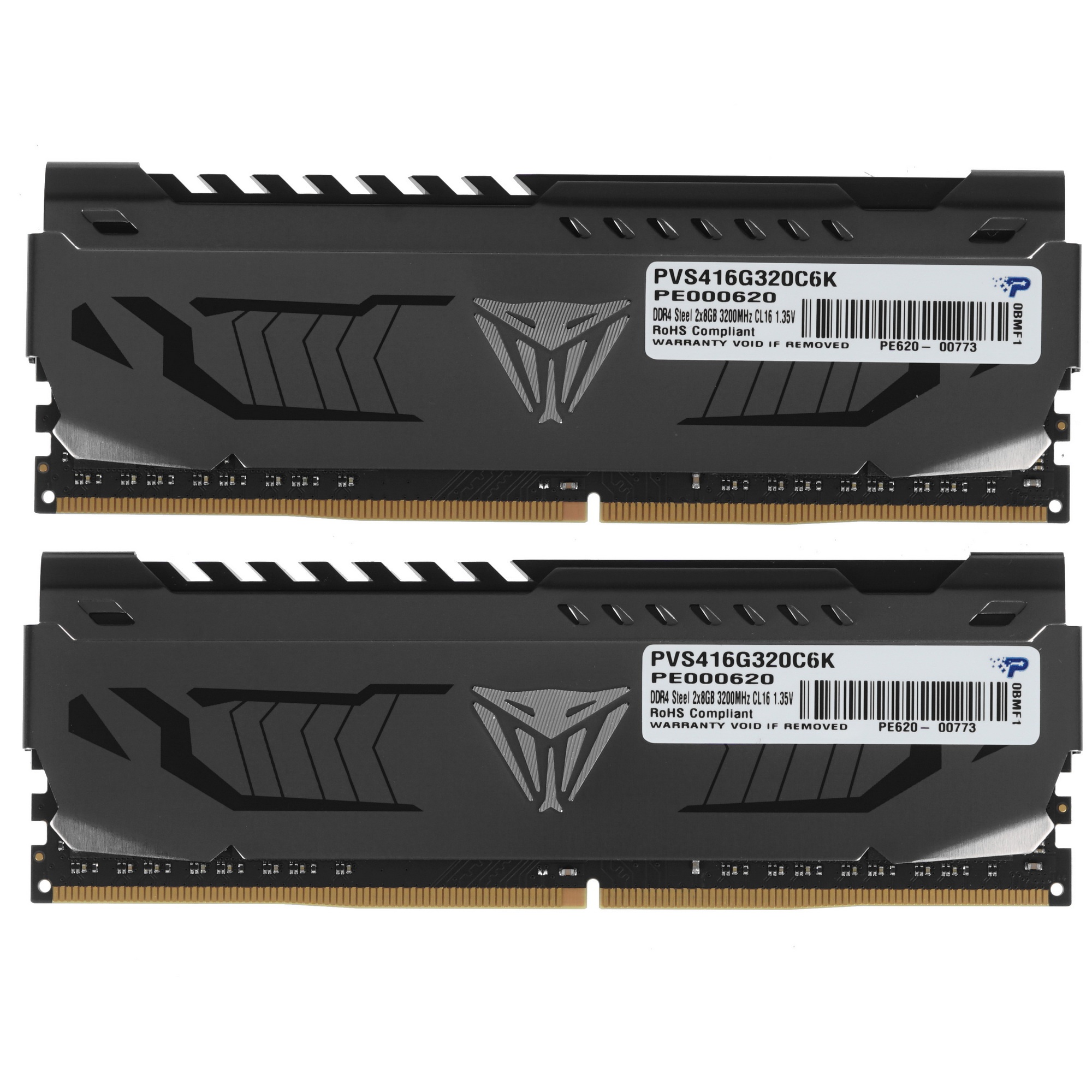Оперативная память Patriot Viper Steel, DDR4, 16GB (2x8 GB), 3200 MHz, CL16, радиатор, чёрный