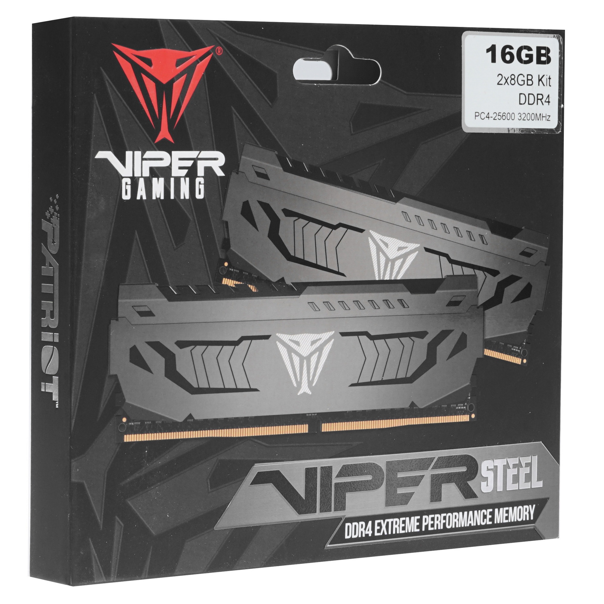 Оперативная память Patriot Viper Steel, DDR4, 16GB (2x8 GB), 3200 MHz, CL16, радиатор, чёрный
