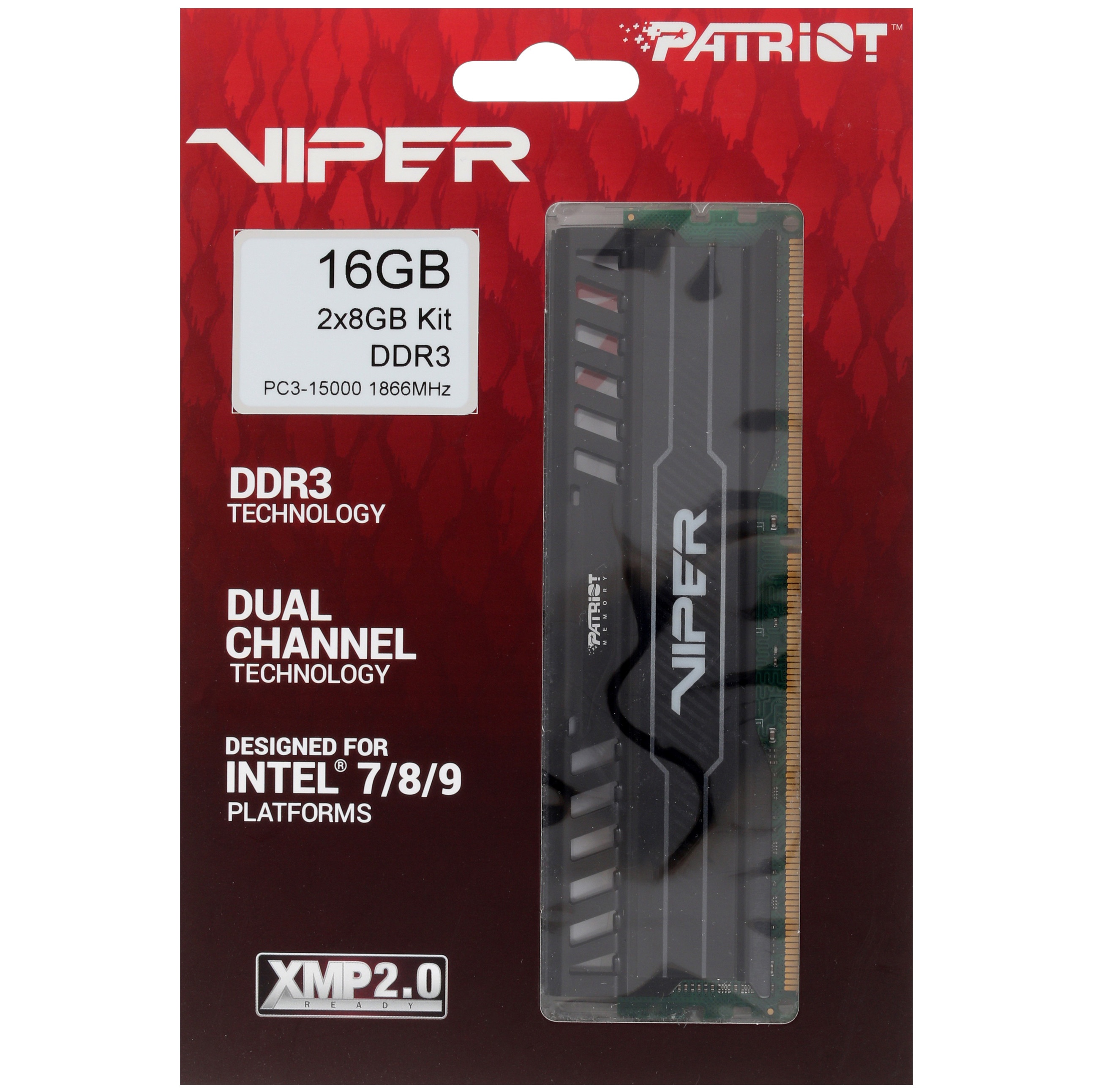 Оперативная память Patriot Viper 3, DDR3, 16GB (2x8 GB), 1866 MHz, CL10, радиатор, черный