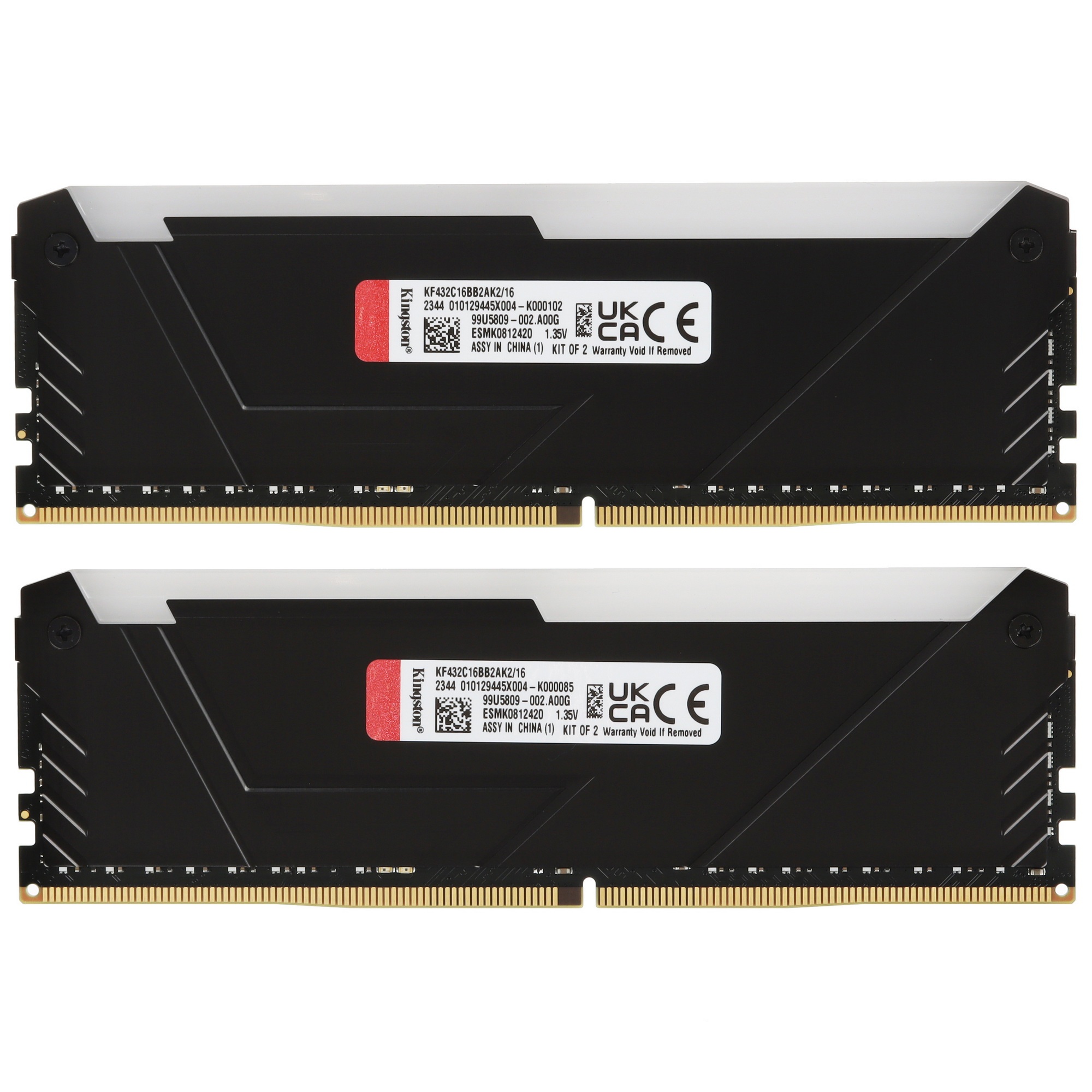 Оперативная память Kingston Fury Beast, DDR4, 16GB (2x8GB), 3200MHz, CL16, с радиатором, RGB, чёрный