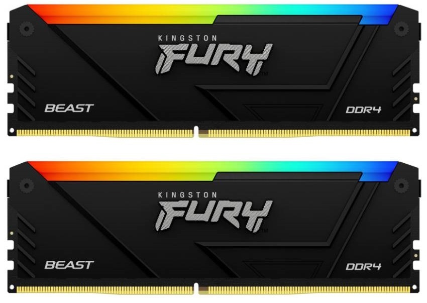 Оперативная память Kingston Fury Beast, DDR4, 16GB (2x8GB), 3200MHz, CL16, с радиатором, RGB, чёрный