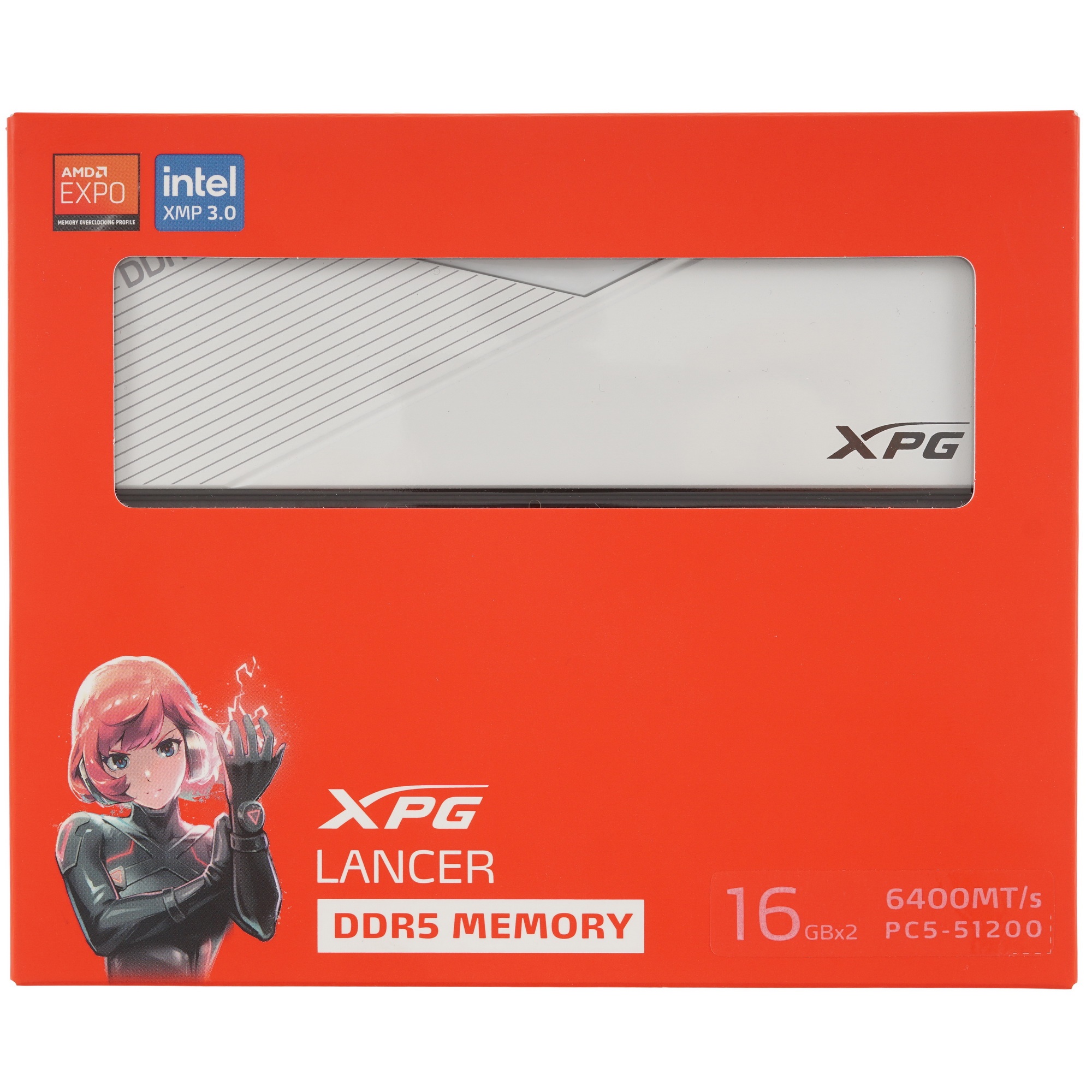 Оперативная память XPG Lancer, DDR5, 32GB (2x16GB), 6400MHz, CL32, с радиаторами, белый