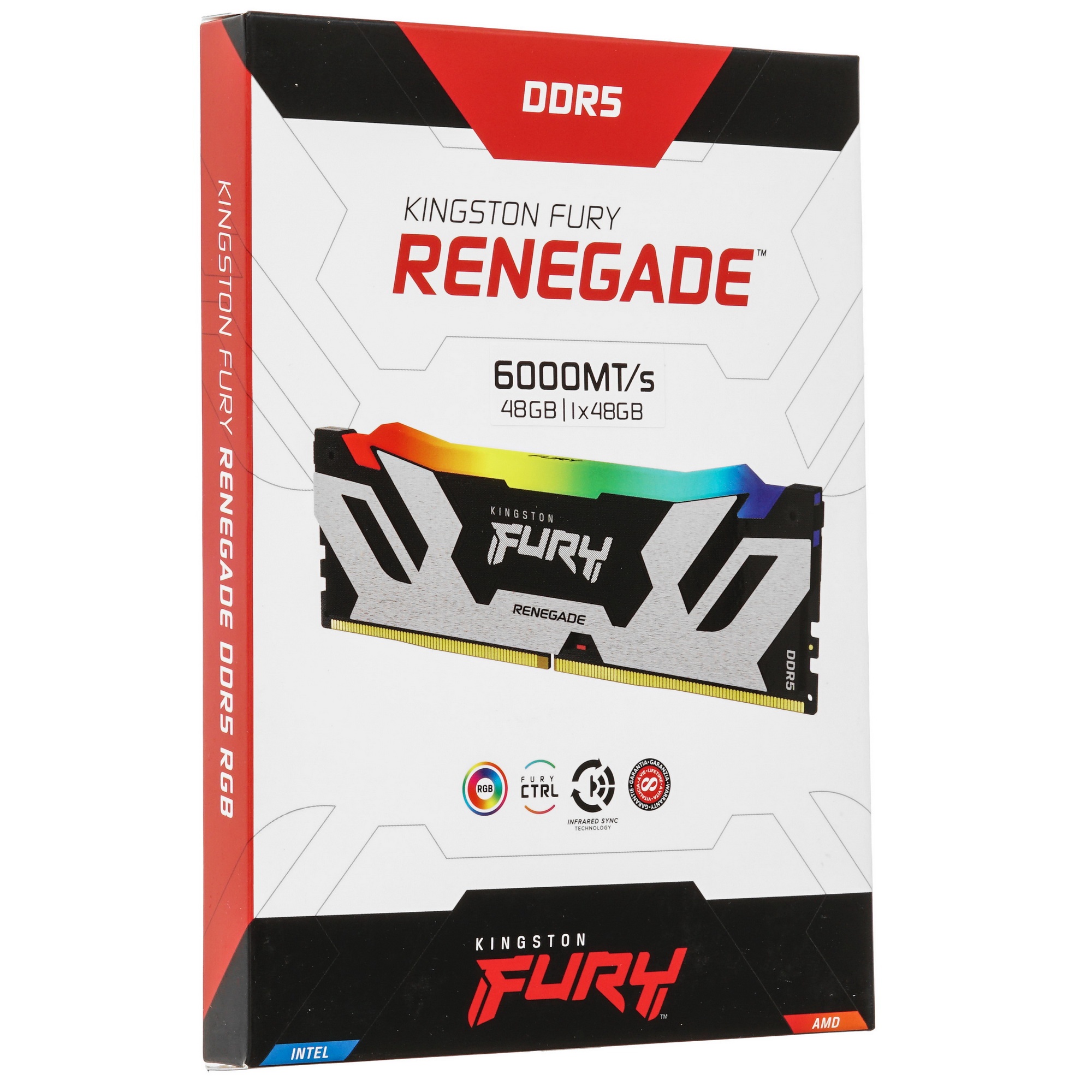 Оперативная память Kingston Fury Renegade, DDR5, 48GB (1x48GB), 6000MHz, CL32, с радиатором, RGB, cе