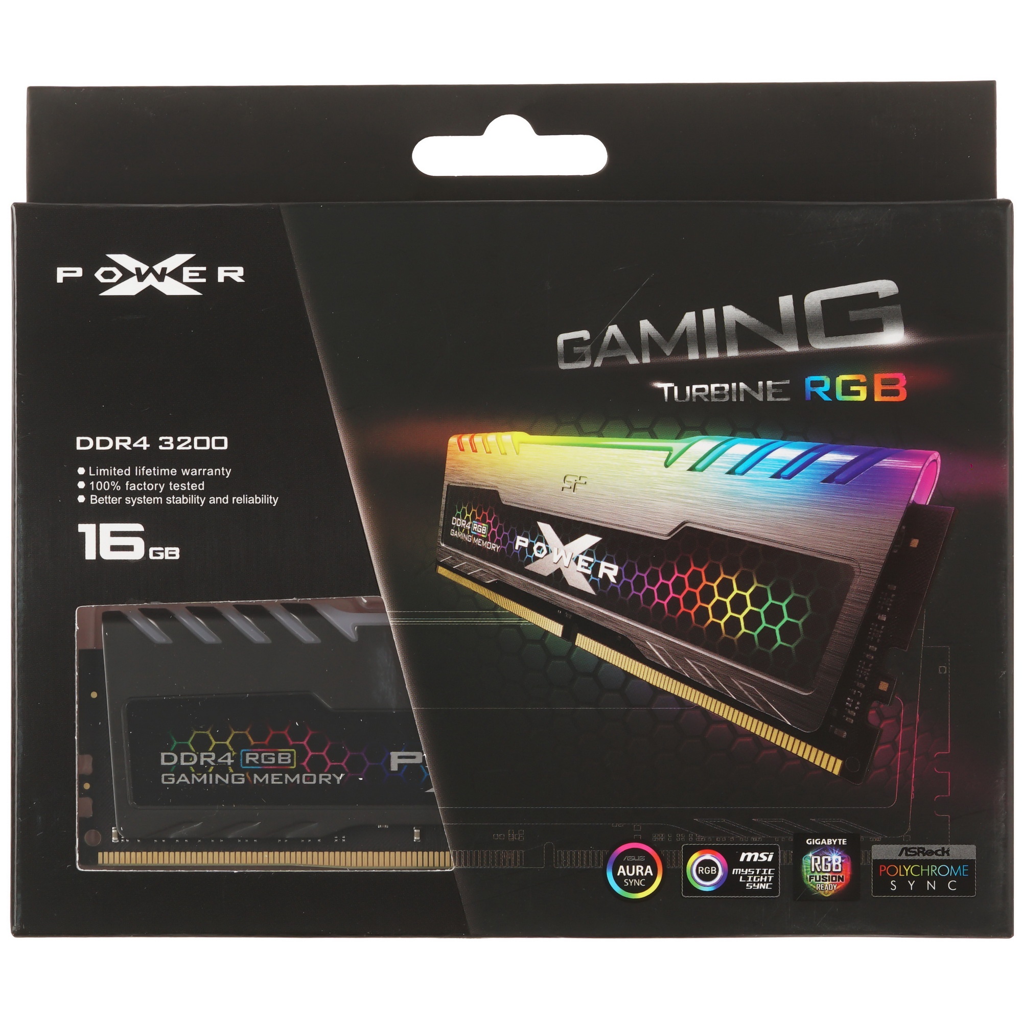 Оперативная память Silicon Power Xpower Turbine, DDR4, 16GB (1x16 GB), 3200 MHz, CL16, радиатор, RGB