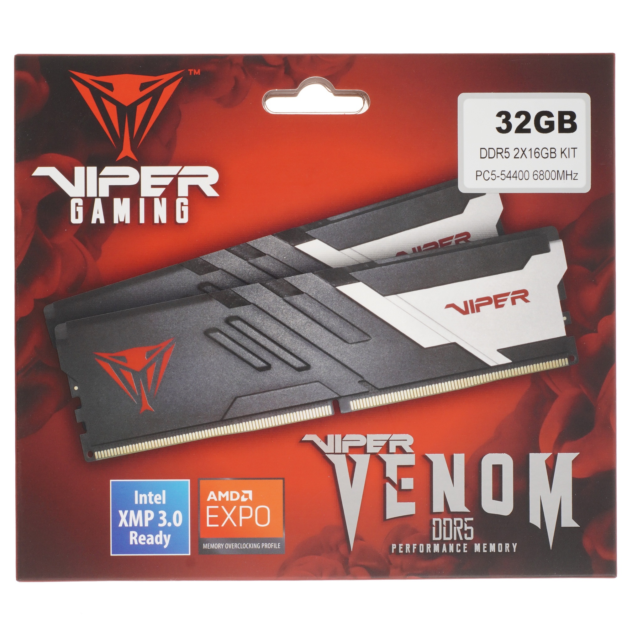 Оперативная память Patriot Viper Venom, DDR5, 32GB (2x16GB), 6800MHz, CL34, с радиатором, черный