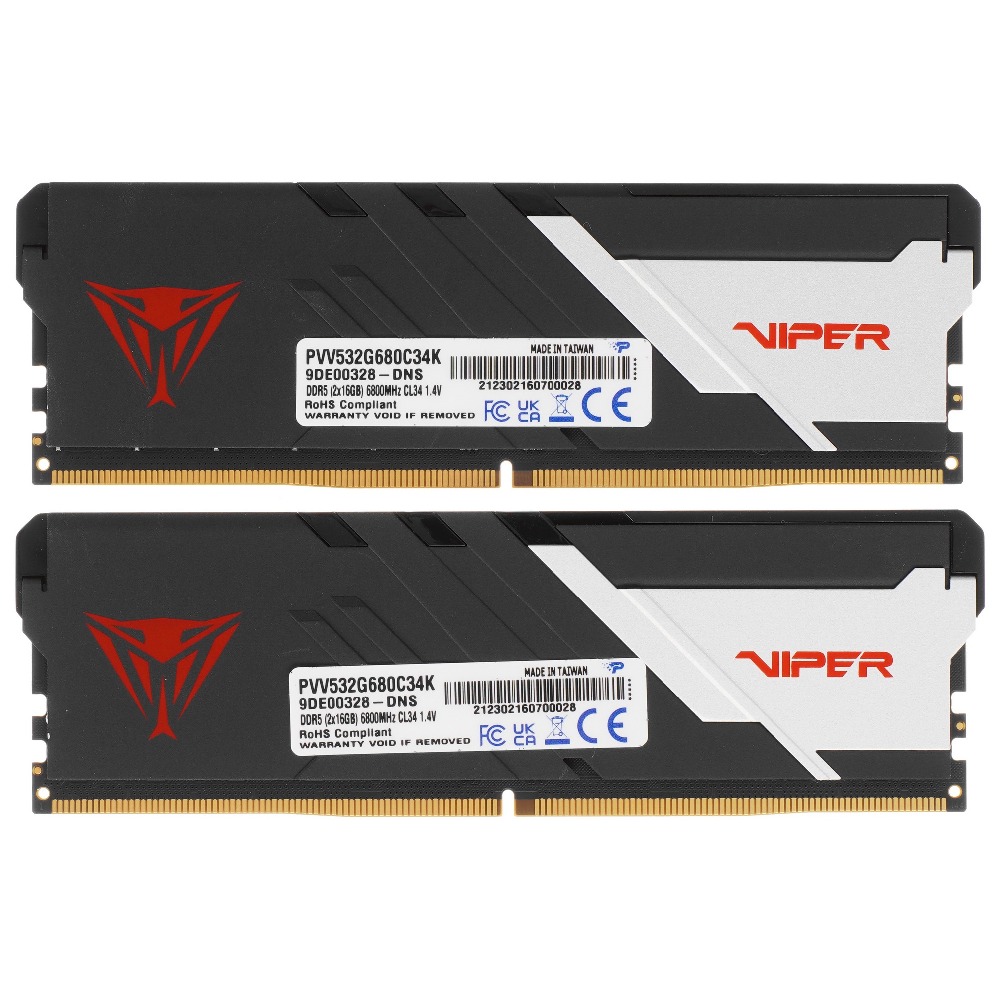Оперативная память Patriot Viper Venom, DDR5, 32GB (2x16GB), 6800MHz, CL34, с радиатором, черный