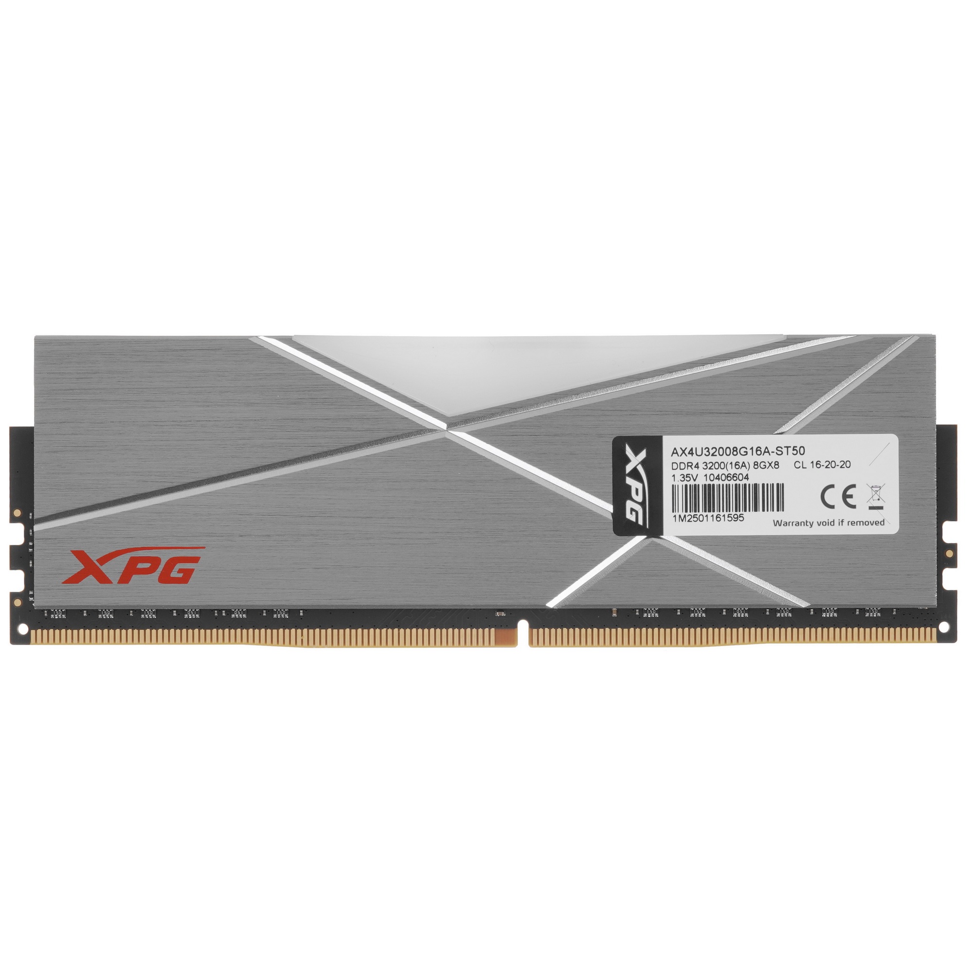 Оперативная память XPG Spectrix D50 RGB, DDR4, 8GB (1x8GB), 3200MHz, CL16, одноранговая, UDIMM, с ра