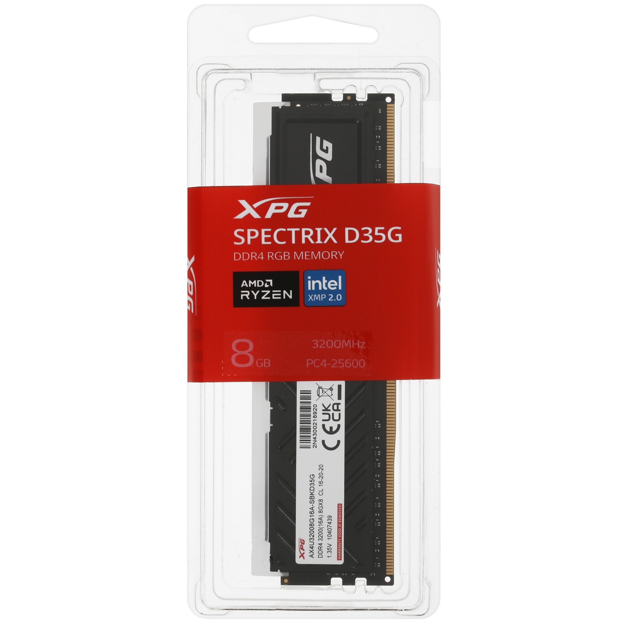 Оперативная память XPG Spectrix D35G RGB, 8GB (1x8GB), DDR4, 3200MHz, CL16, с радиатором, черный, RG