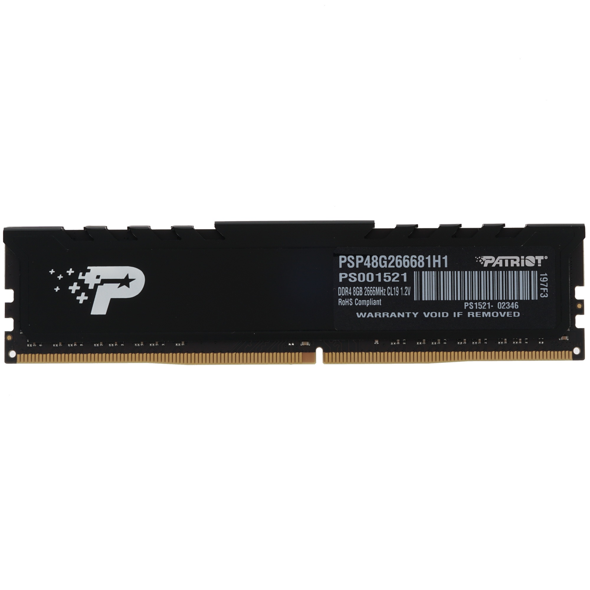 Оперативная память Patriot Signature, DDR4, 8GB (1x8 GB), 2666 MHz, CL19, радиатор, чёрный