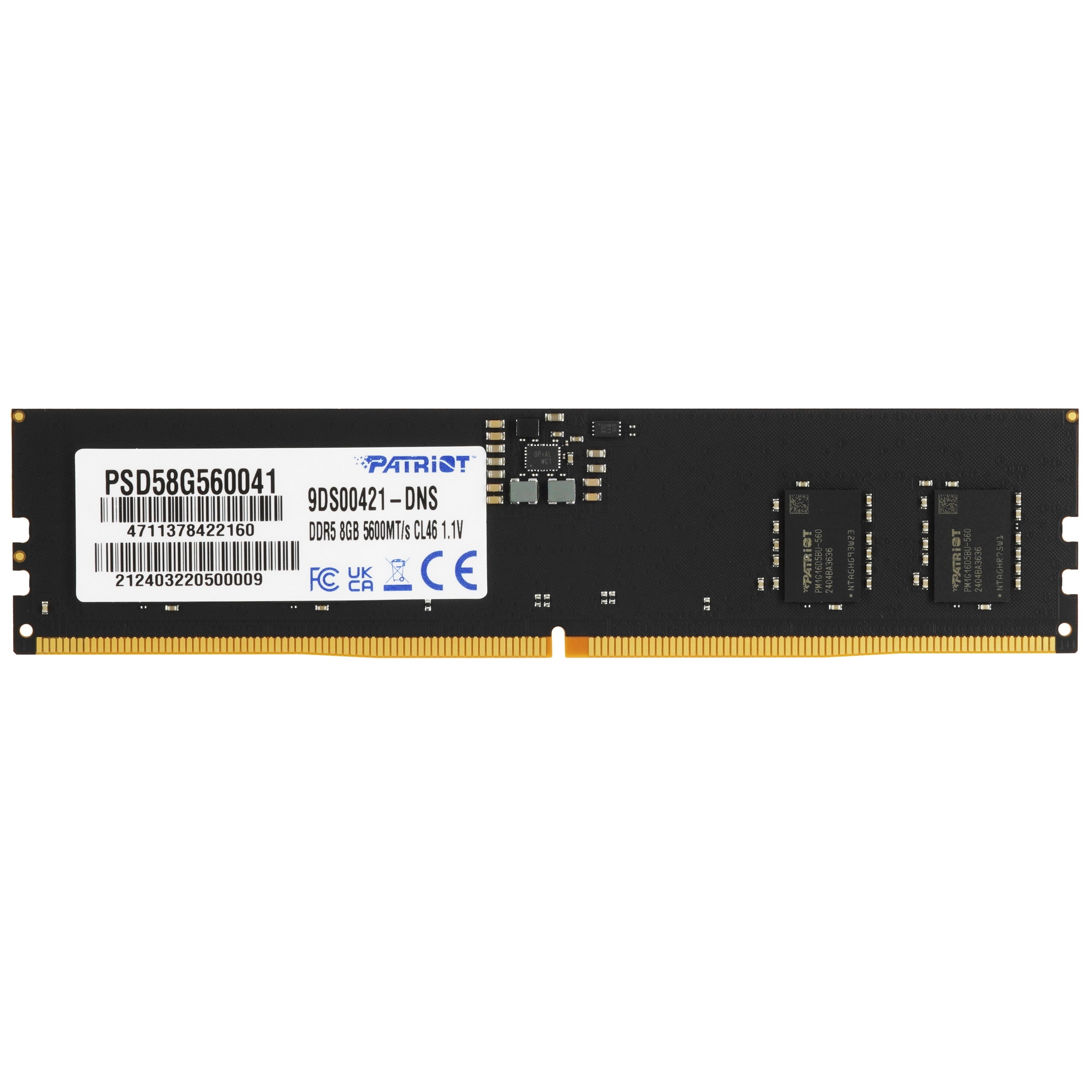 Оперативная память Patriot Signature, DDR5, 8GB (1x8 GB), 5600 MHz, CL46