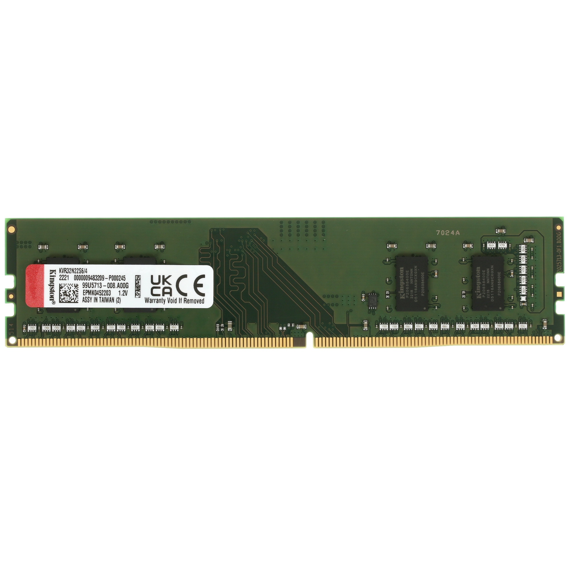Оперативная память Kingston ValueRAM, DDR4, 4Gb (1x4Gb), 3200MHz, CL22
