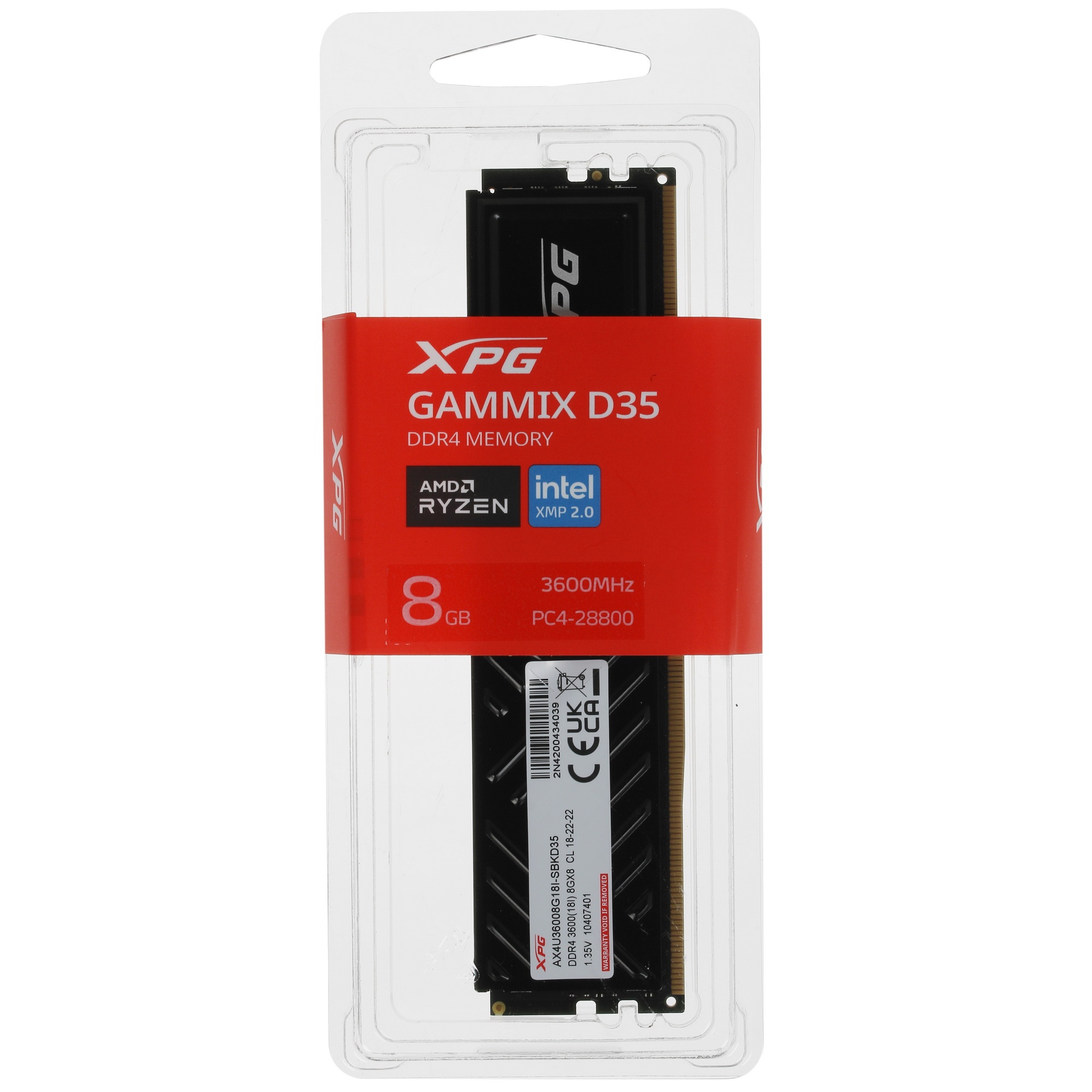 Оперативная память XPG Gammix D35, DDR4, 8GB (1x8GB), 3600MHz, CL18, с радиатором, черный