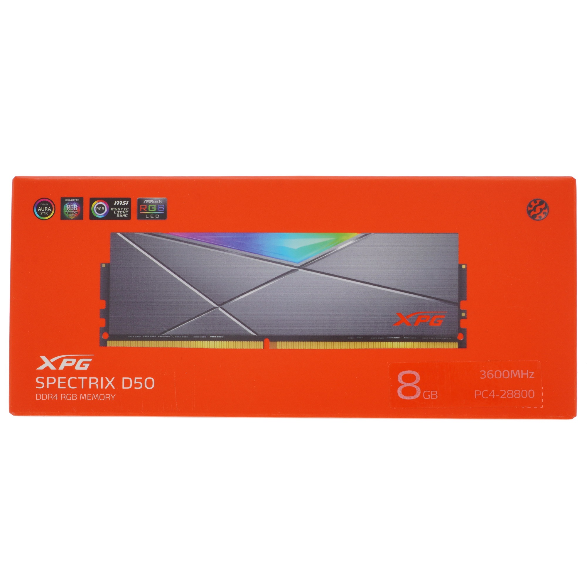 Оперативная память XPG Spectrix D50 RGB, DDR4, 8GB (1x8GB), 3600MHz, CL18, с радиатором, RGB, серый