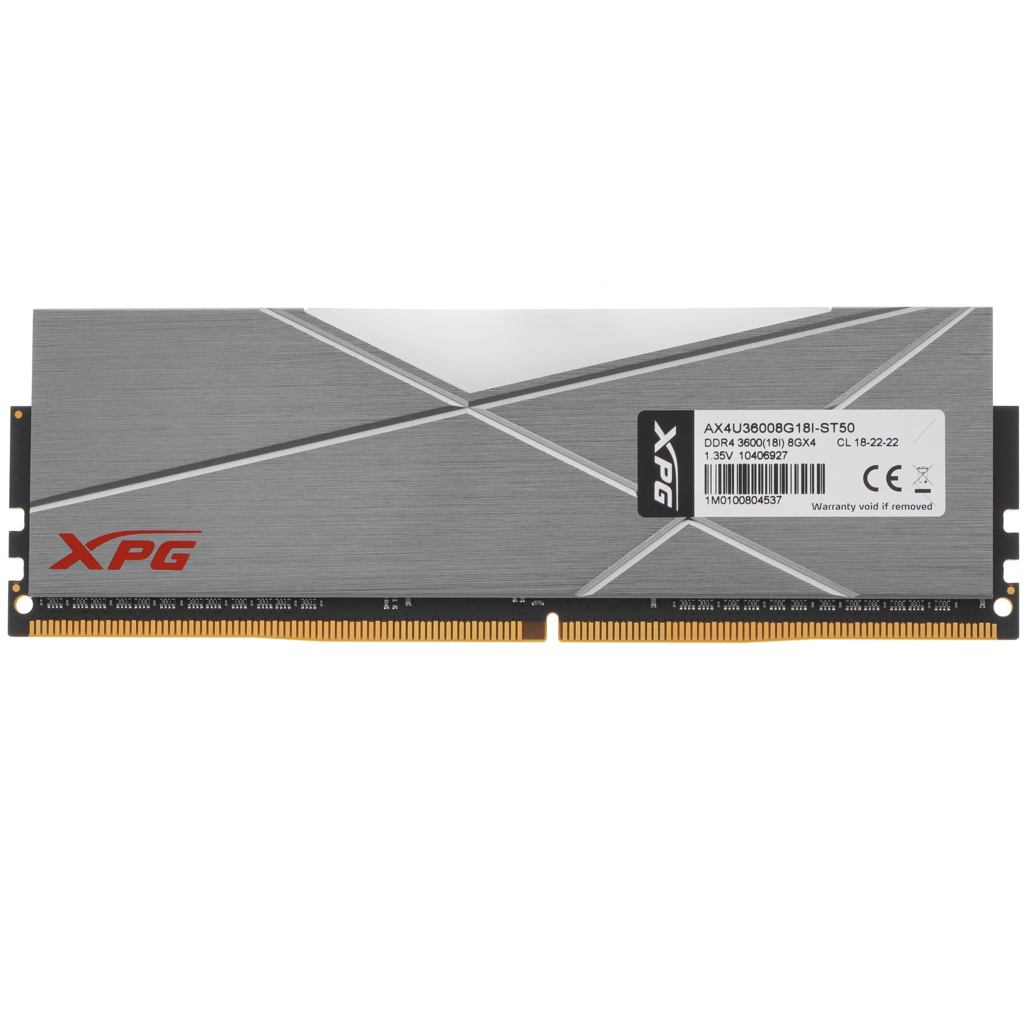 Оперативная память XPG Spectrix D50 RGB, DDR4, 8GB (1x8GB), 3600MHz, CL18, с радиатором, RGB, серый