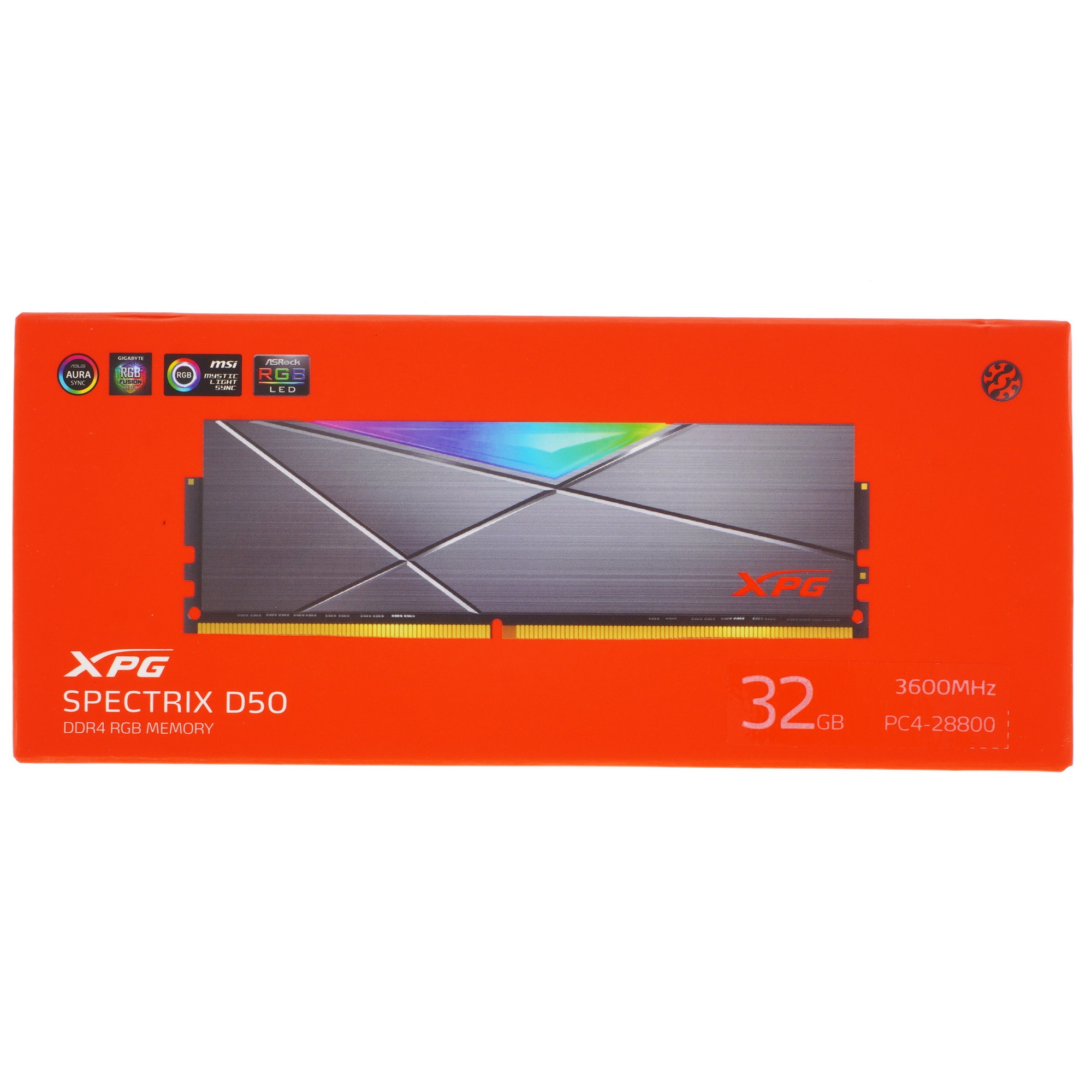 Оперативная память XPG Spectrix D50 RGB, DDR4, 32GB (1x32GB), 3600MHz, CL18, UDIMM, RGB, с радиаторо
