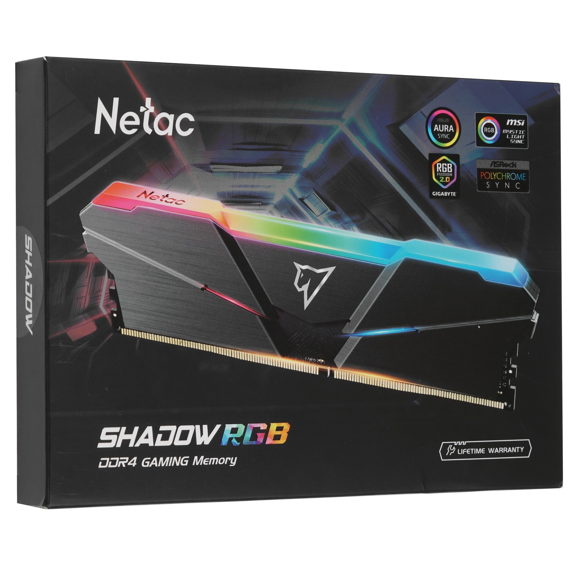 Оперативная память NETAC Shadow, DDR4, 32GB (2x16 GB), 3200 MHz, CL16, радиатор, RGB, серый