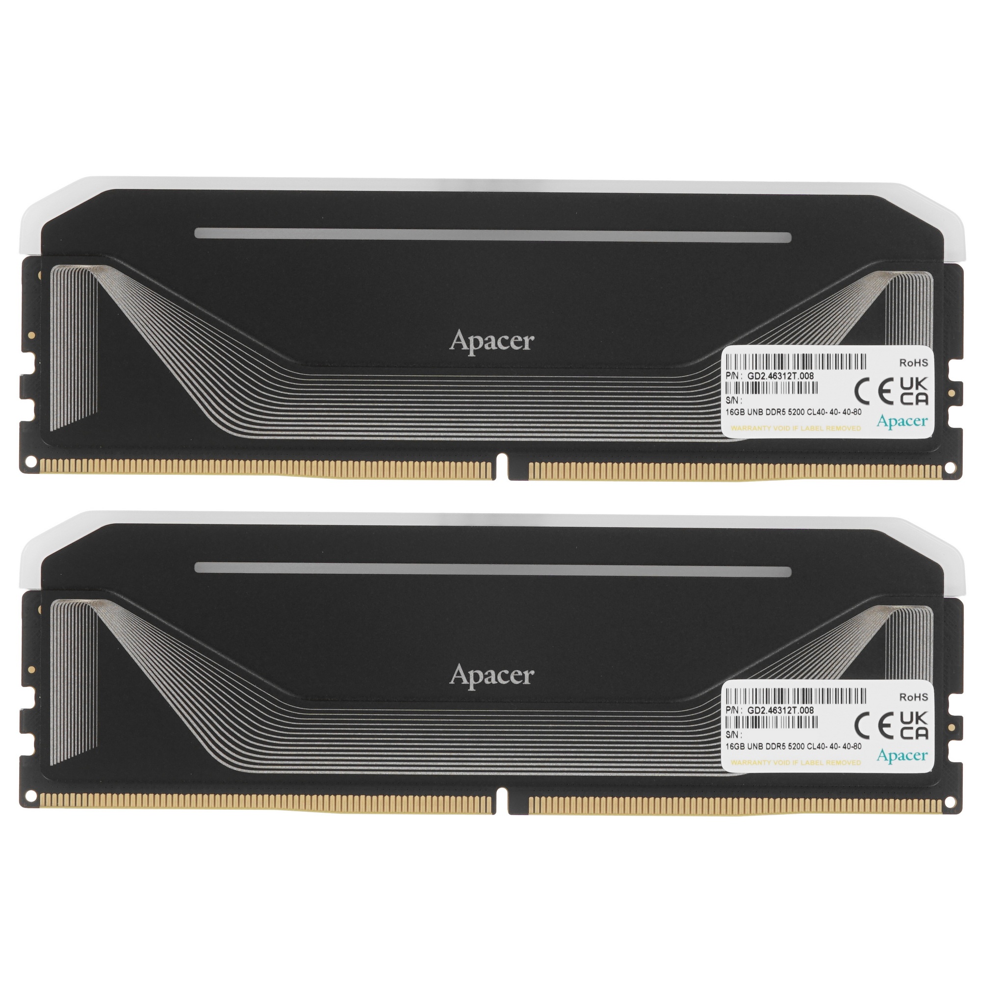 Оперативная память Apacer Nox, DDR5, 32GB (2x16GB), 5200MHz, CL40, радиатор, RGB, черный