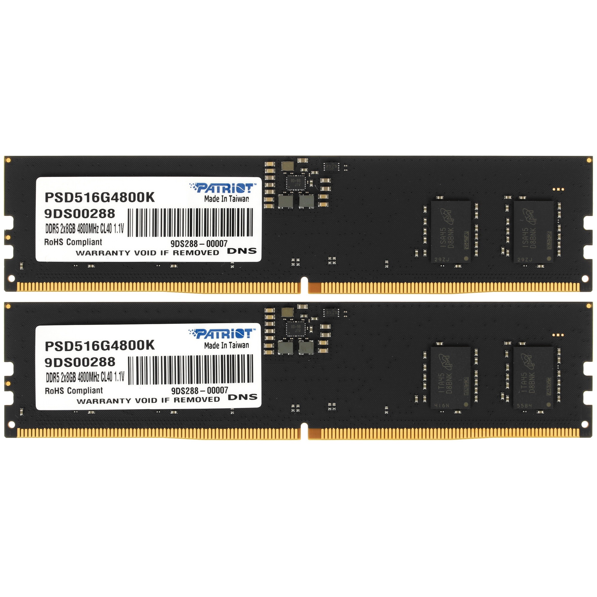 Оперативная память Patriot Signature, DDR5, 16GB (2x8 GB), 4800 MHz, CL40