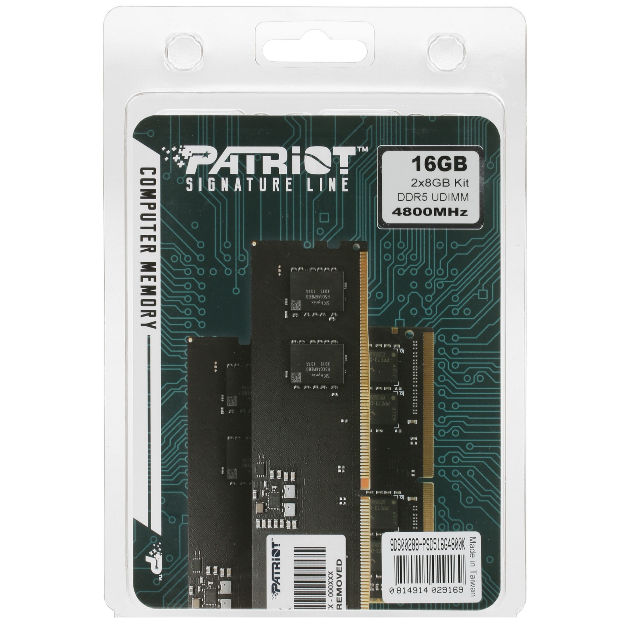 Оперативная память Patriot Signature, DDR5, 16GB (2x8 GB), 4800 MHz, CL40