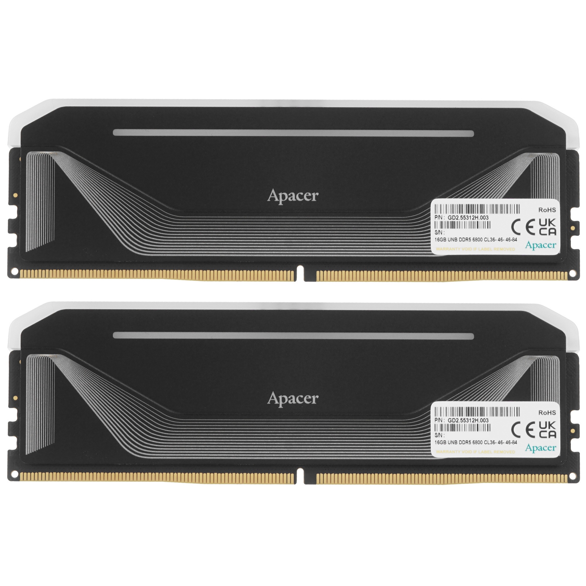 Оперативная память Apacer Nox, DDR5, 32GB (2x16 GB), 6800 MHz, CL34, радиатор, RGB, черный