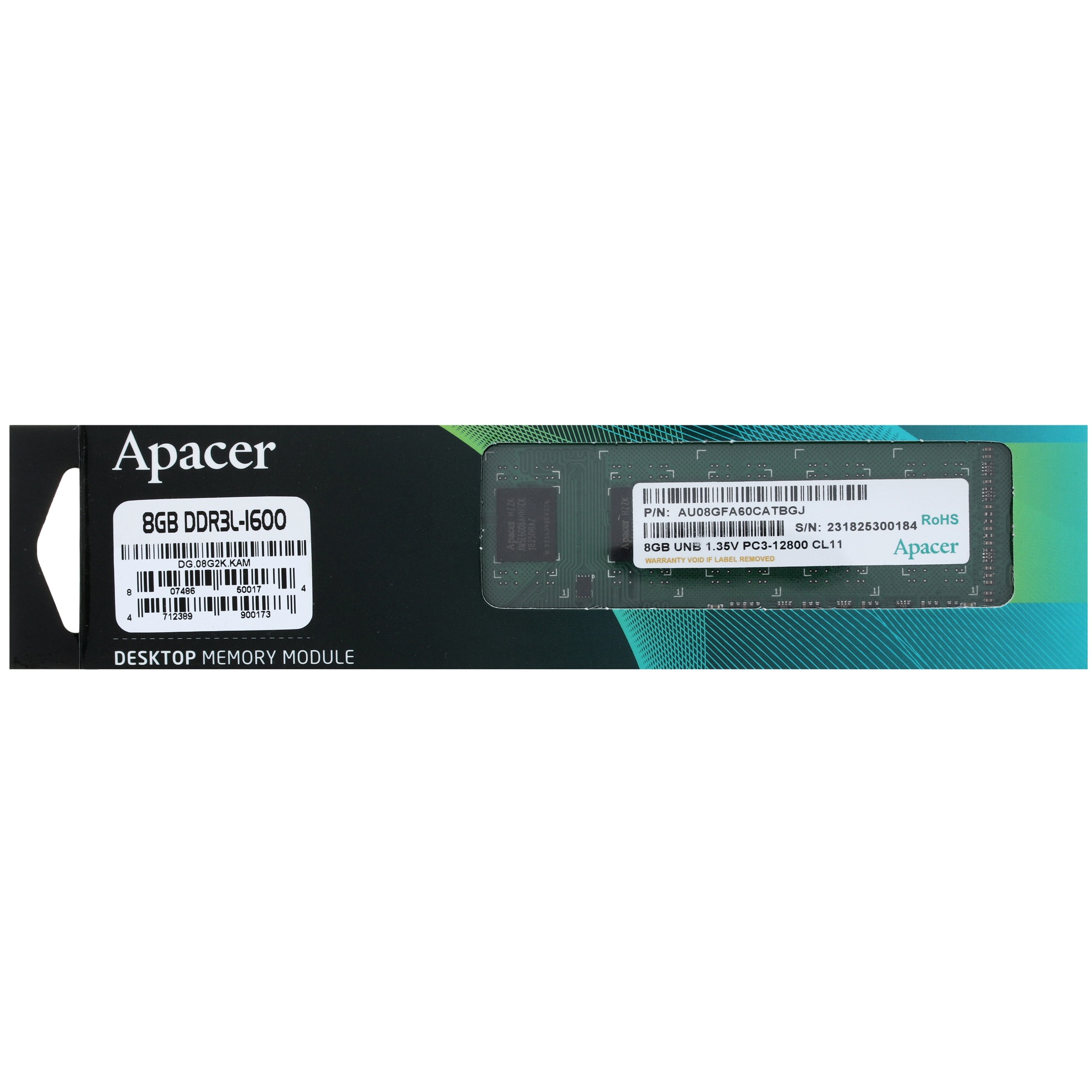 Оперативная память Apacer, DDR3L, 8GB (1x8GB), 1600MHz, CL11
