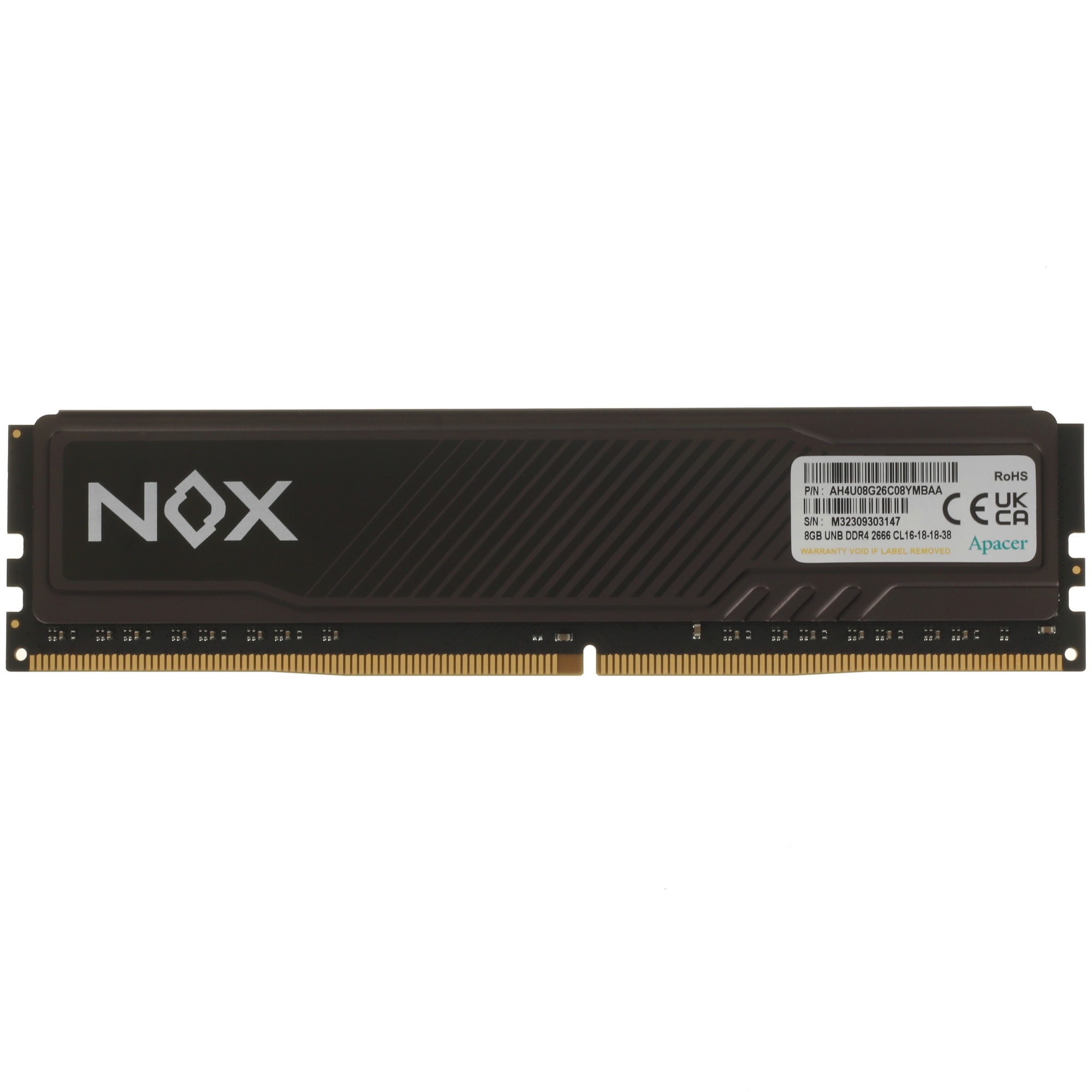 Оперативная память Apacer Nox, DDR4, 8GB (1x8 GB), 2666 MHz, CL16, радиатор, черный