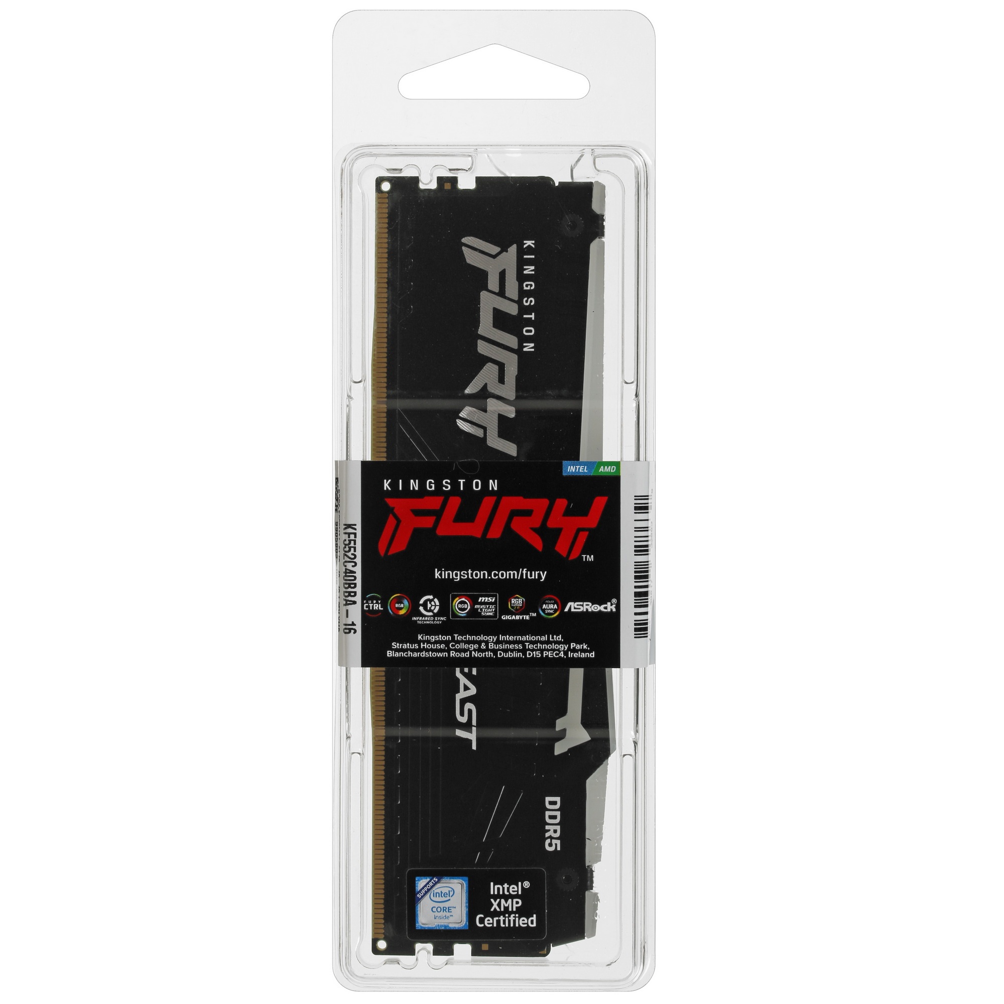 Оперативная память Kingston Fury Beast, DDR5, 16GB (1x16GB), 5200MHz, CL40, с радиаторами, RGB, черн