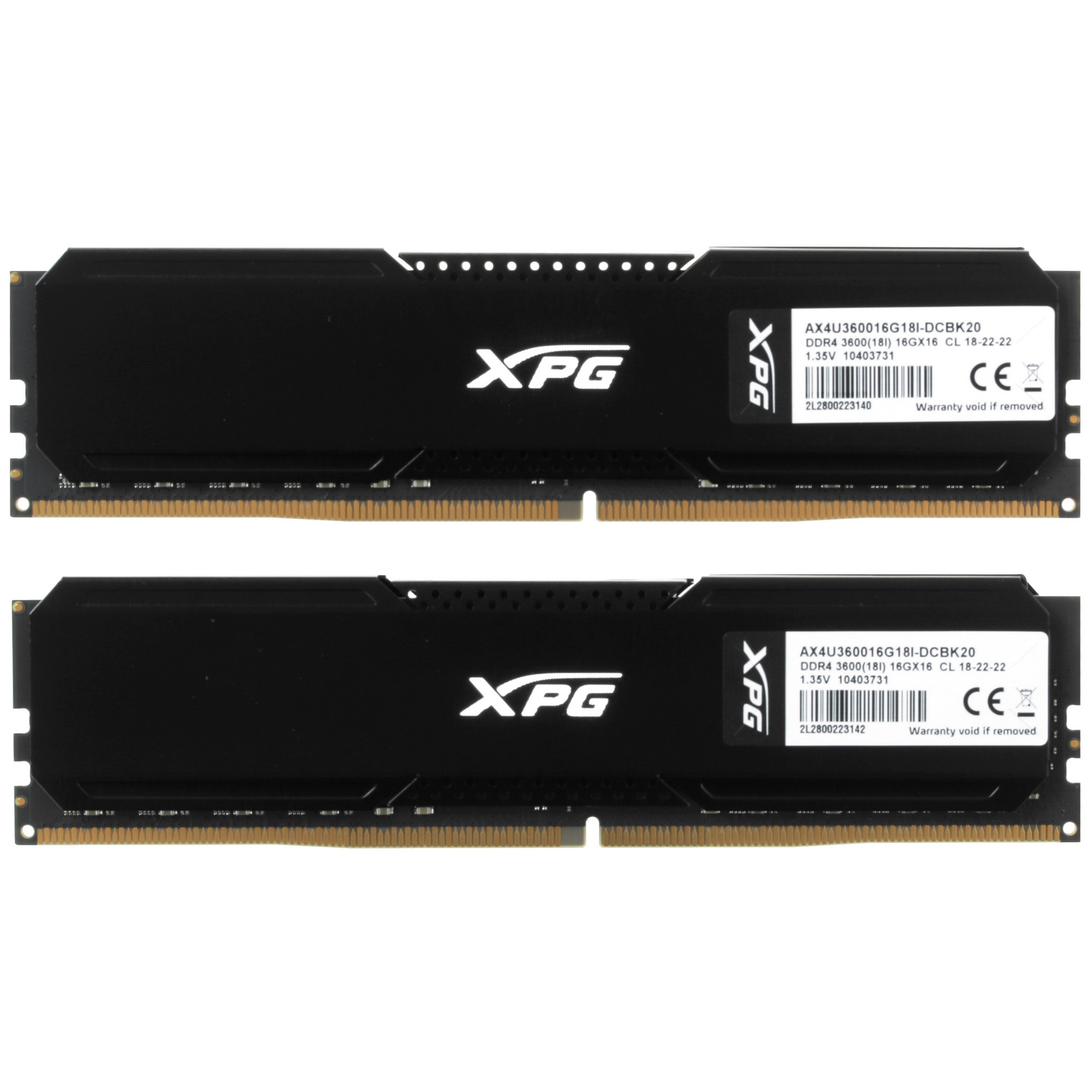 Оперативная память XPG Gammix D20, 32GB (2x16GB), DDR4, 3600MHz, CL18, UDIMM, с радиатором, черный