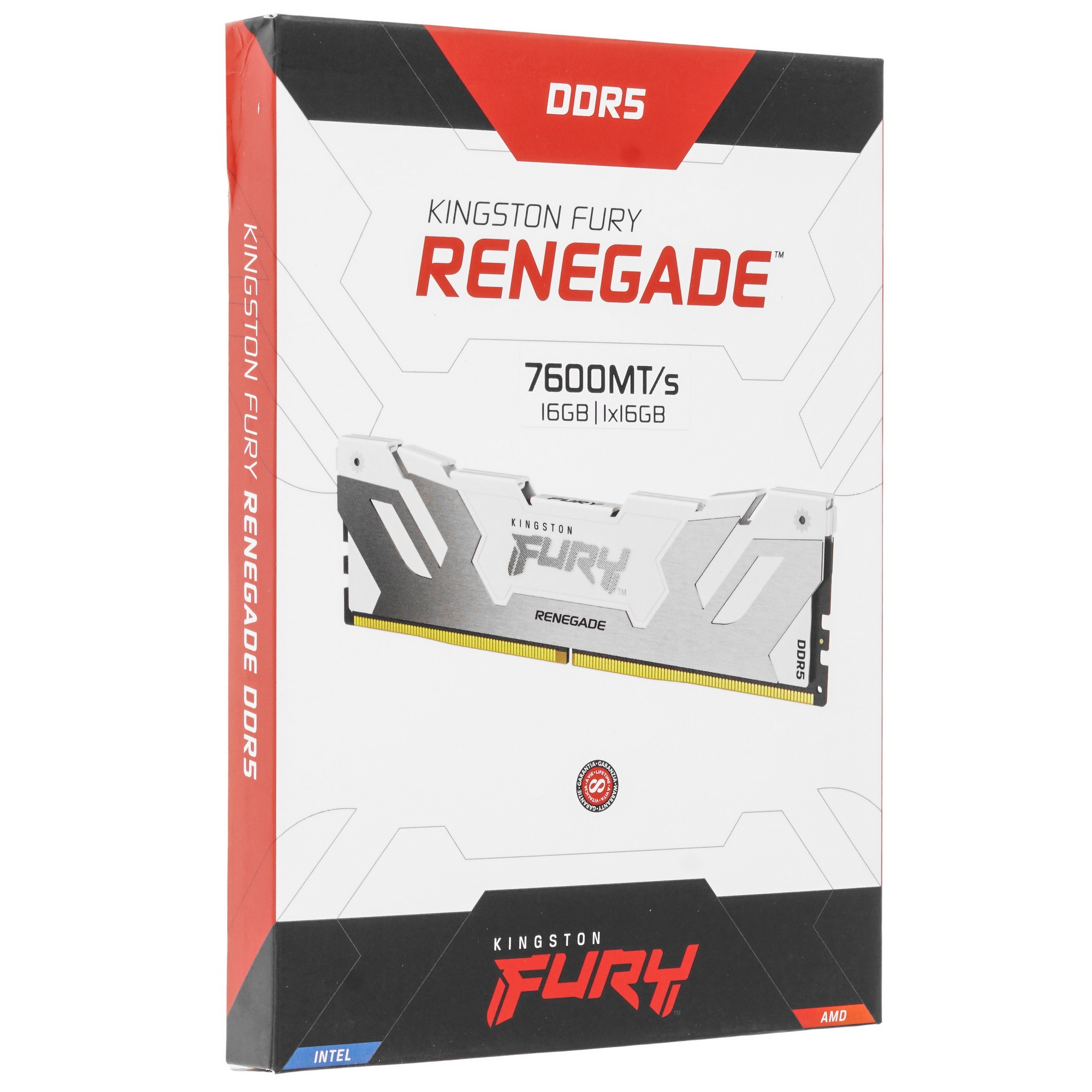 Оперативная память Kingston Fury Renegade, DDR5, 16GB (1x16 GB), 7600 MHz, CL38, радиатор, белый