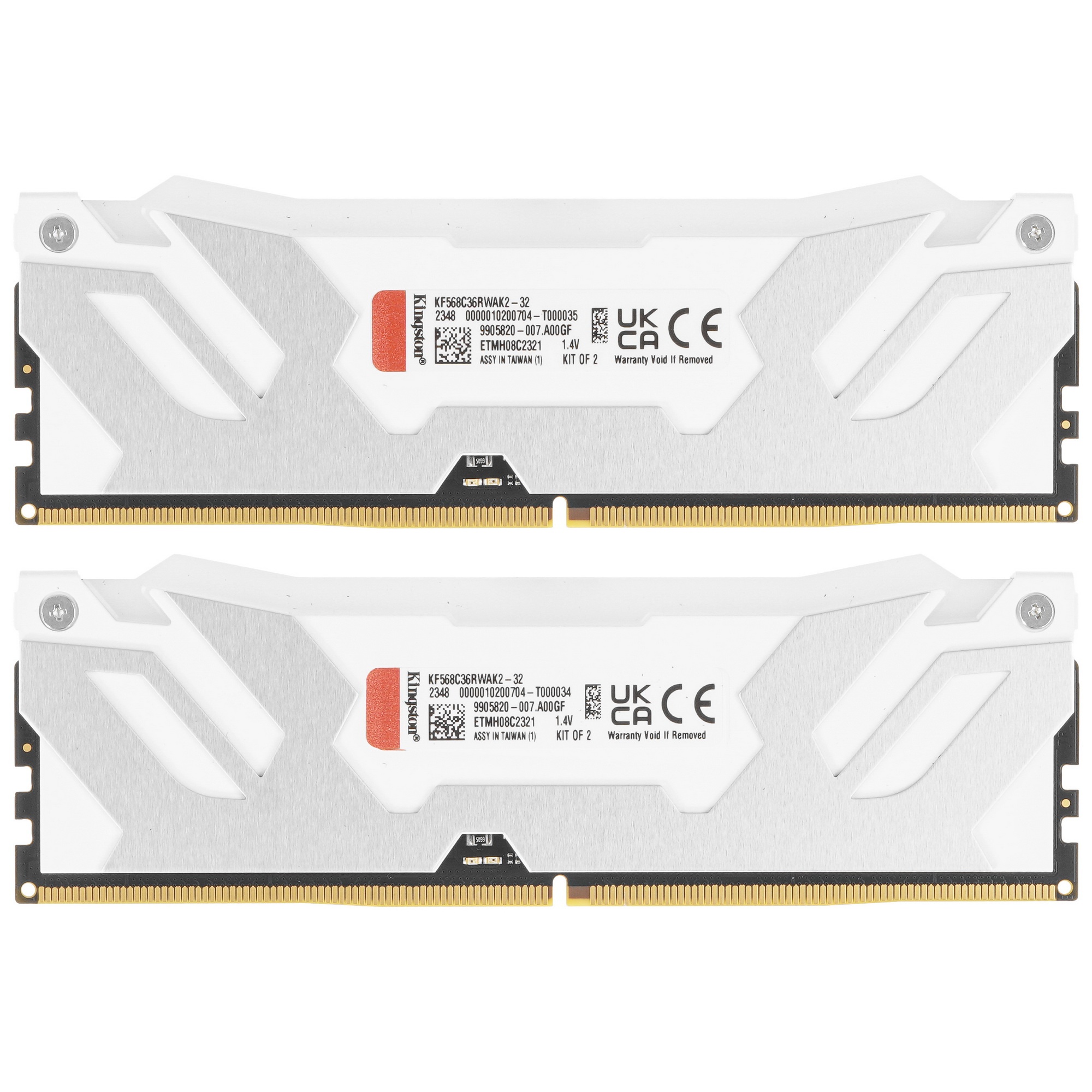 Оперативная память Kingston Fury Renegade, DDR5, 32GB (2x16GB), 6800MHz, CL36, с радиатором, RGB, бе