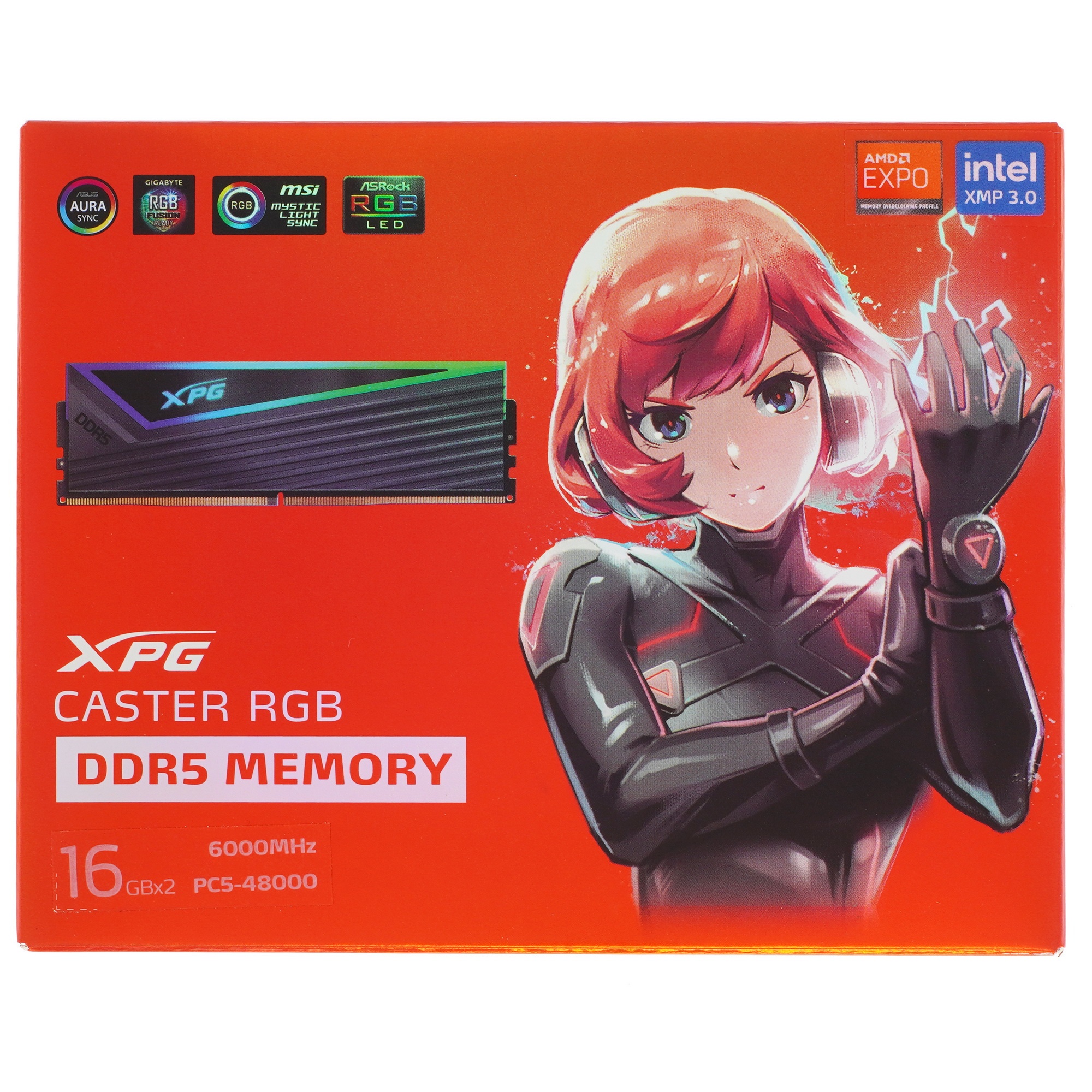 Оперативная память ADATA XPG CASTER, DDR5, 32GB (2x16 GB), 6000 MHz, CL30, радиатор, ARGB, серый