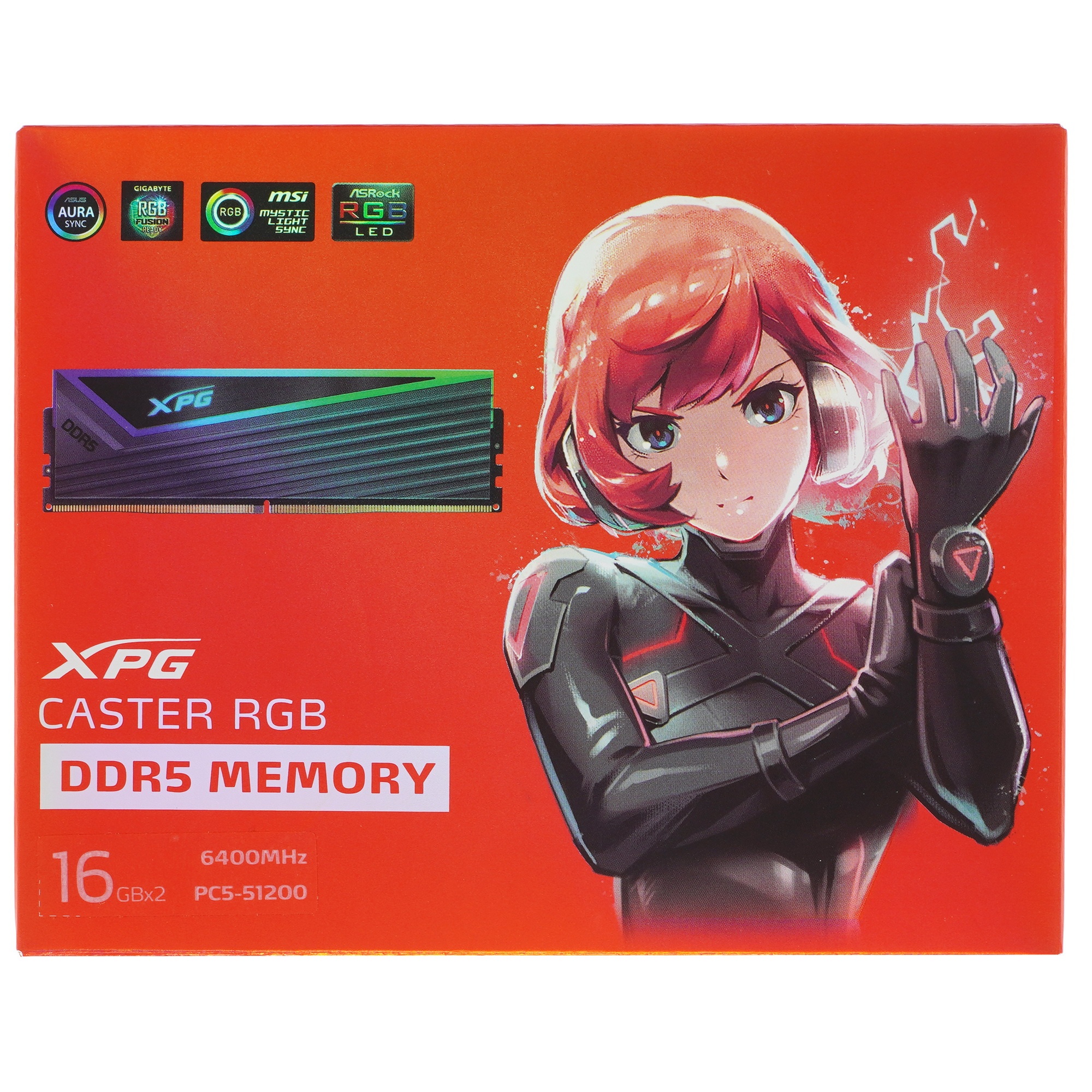 Оперативная память XPG Caster, DDR5, 32GB (2x16GB), 6400MHz, CL32, с радиаторами, ARGB, серый