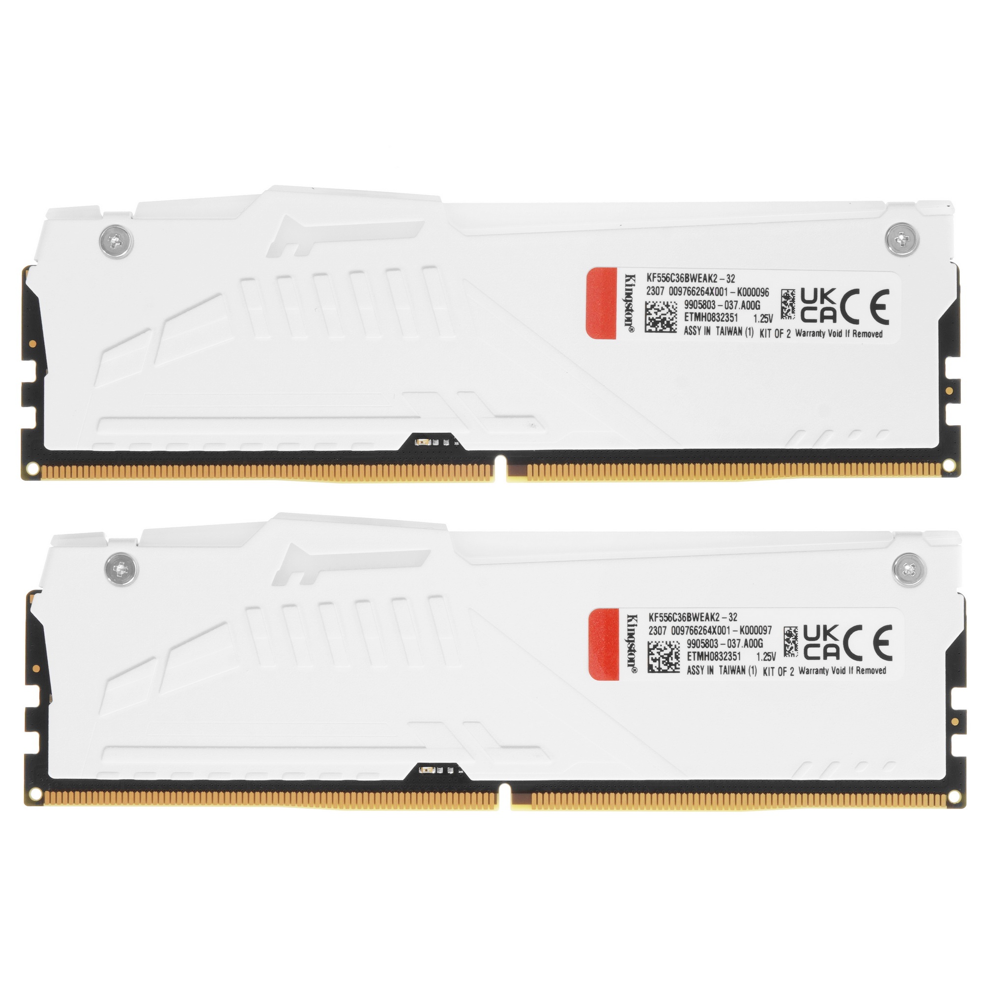 Оперативная память Kingston Fury Beast, DDR5, 32GB (2x16GB), 5600MHz, CL36, радиатор, RGB, белый