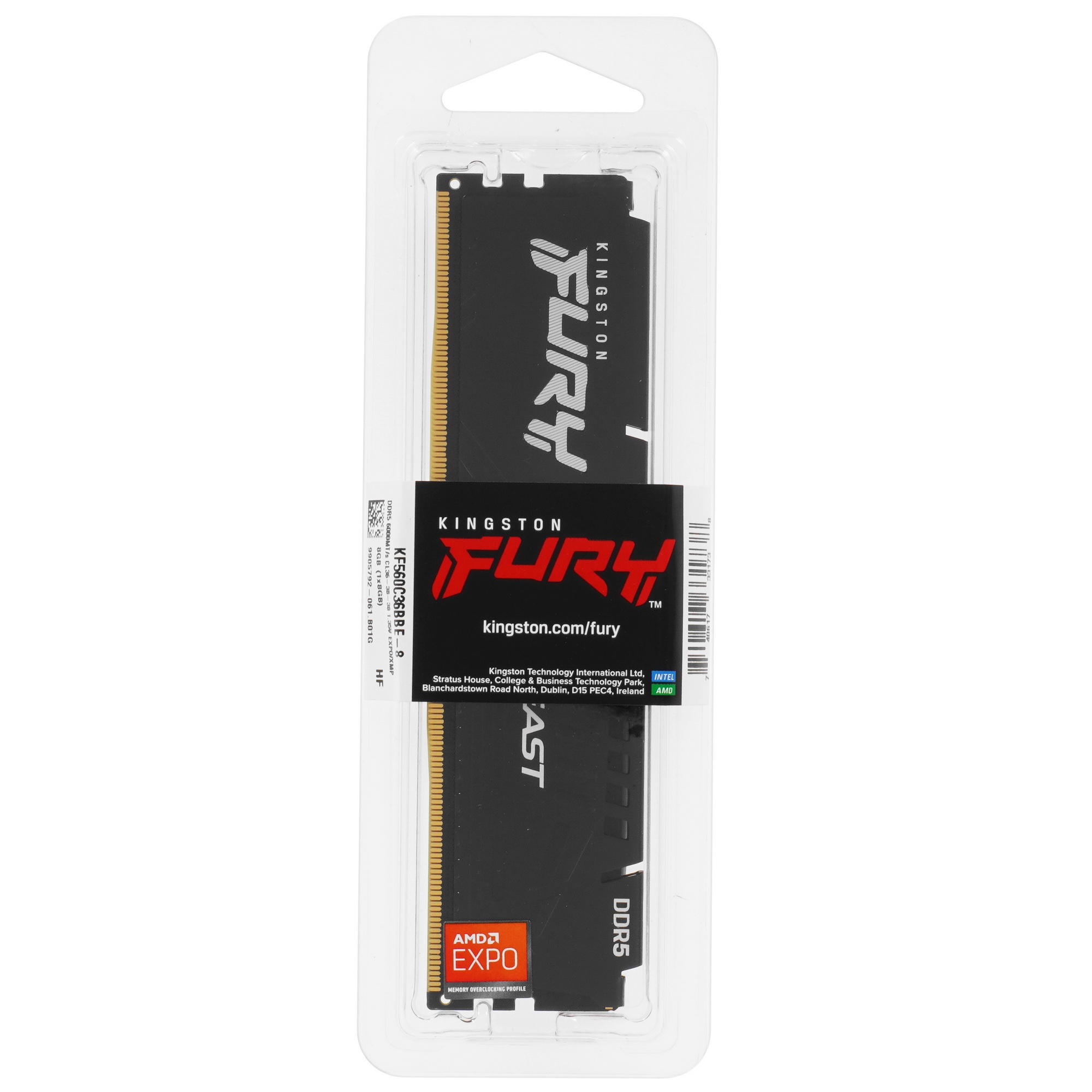 Оперативная память Kingston Fury Beast, DDR5, 8GB (1x8GB), 6000MHz, CL36, с радиатором, черный
