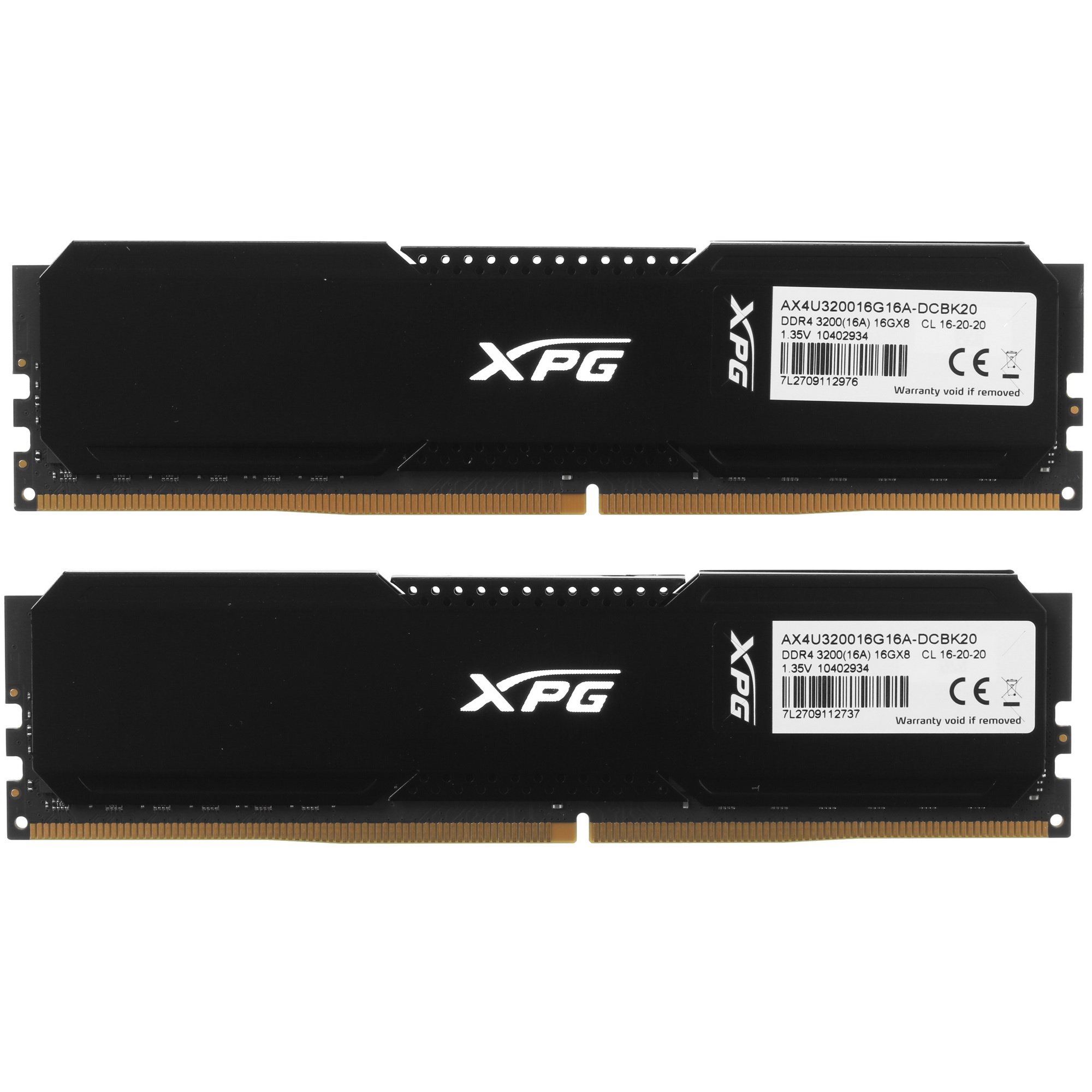 Оперативная память XPG Gammix D20, DDR4, 32GB (2x16GB), 3200MHz, CL16, UDIMM, с радиатором, черный