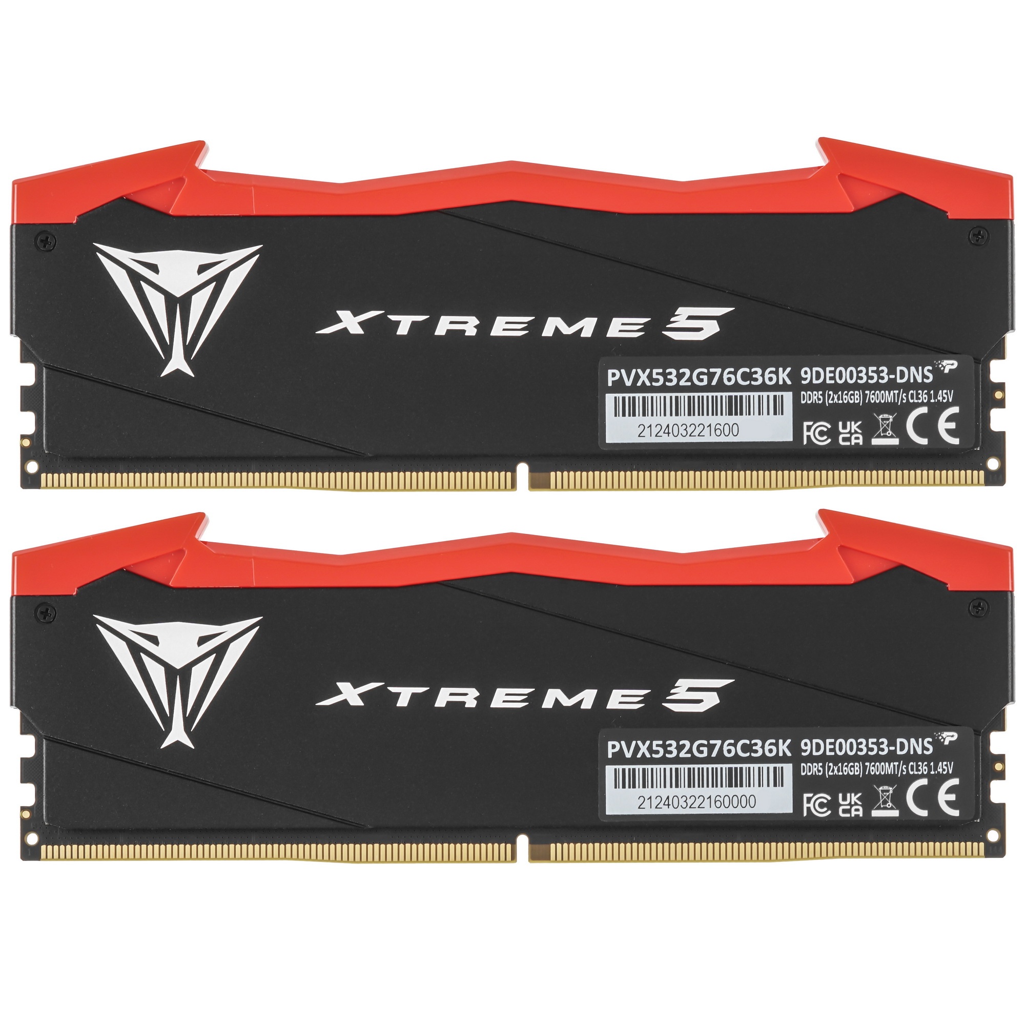 Оперативная память Patriot Viper Xtreme 5, DDR5, 32GB (2x16GB), 7600MHz, CL36, с радиаторами, черный
