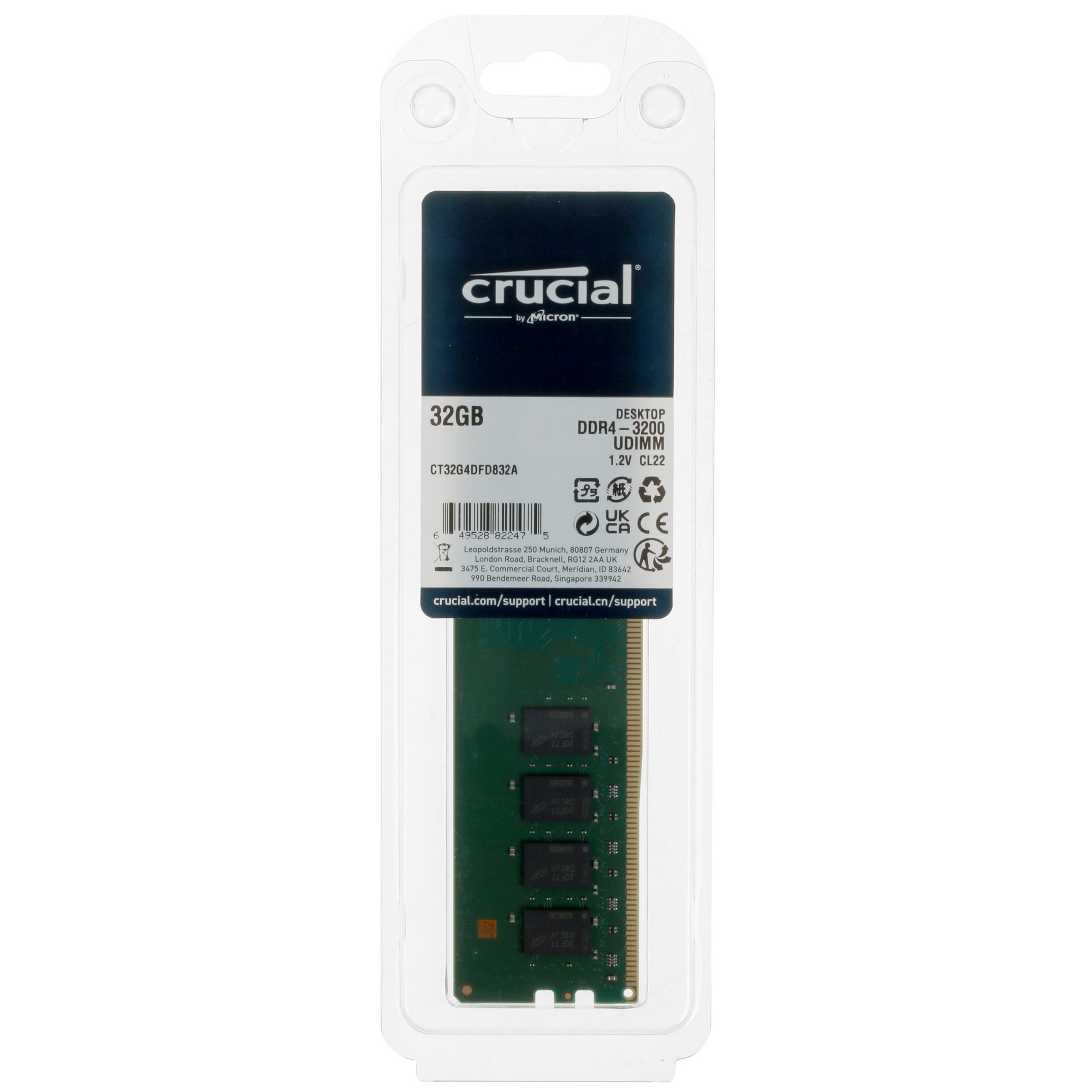 Оперативная память Crucial CT32G4DFD832A, DDR4, 32GB (1x32 GB), 3200 MHz, CL22, OEM