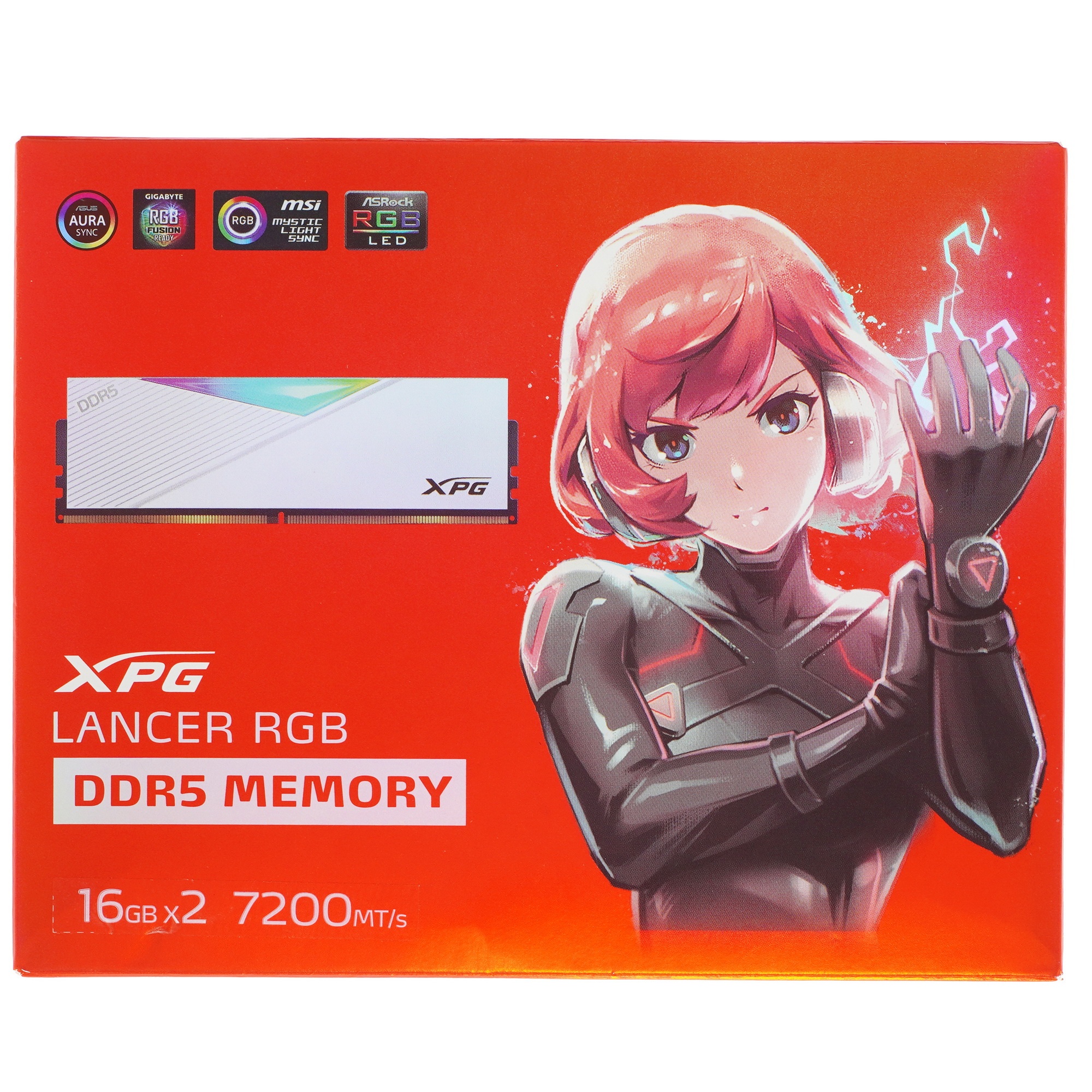 Оперативная память XPG Lancer, DDR5, 32GB (2x16GB), 7200MHz, CL34, с радиаторами, RGB, белый