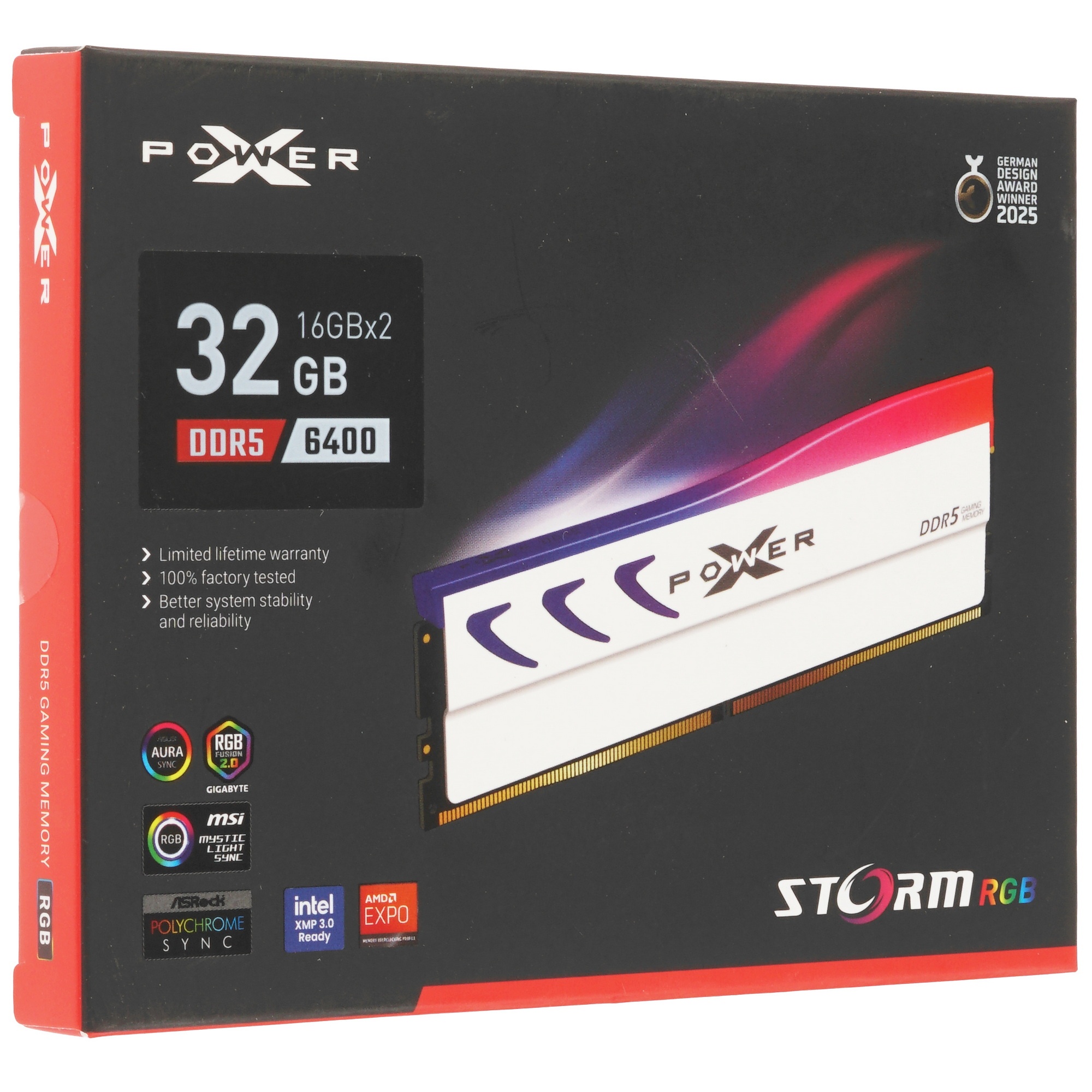 Оперативная память Silicon Power Xpower Storm, DDR5, 32GB (2x16 GB), 6400 MHz, CL32, радиатор, RGB,