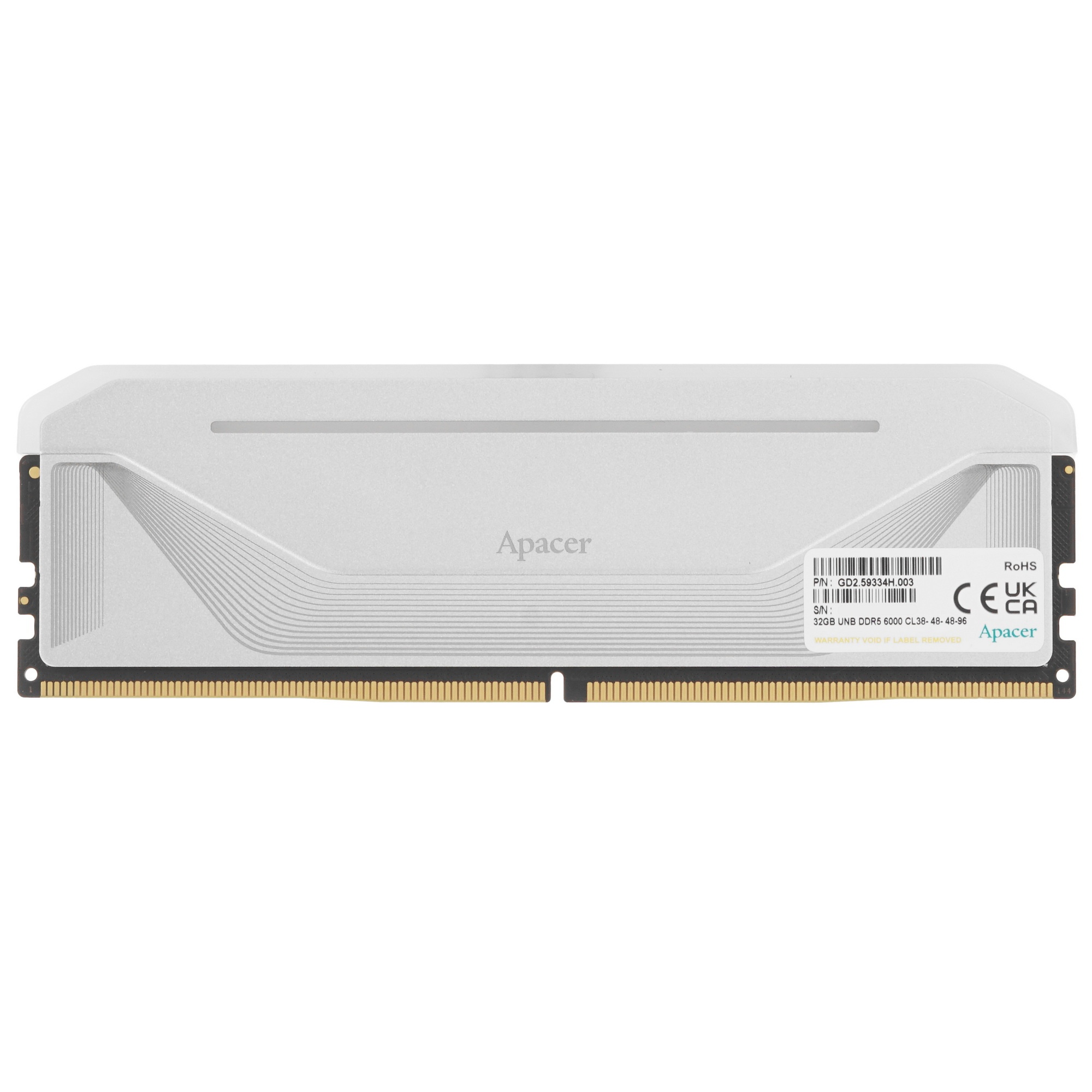 Оперативная память Apacer Nox, DDR5, 32GB (1x32GB), 6000 MHz, CL38, с радиатором, RGB, белый