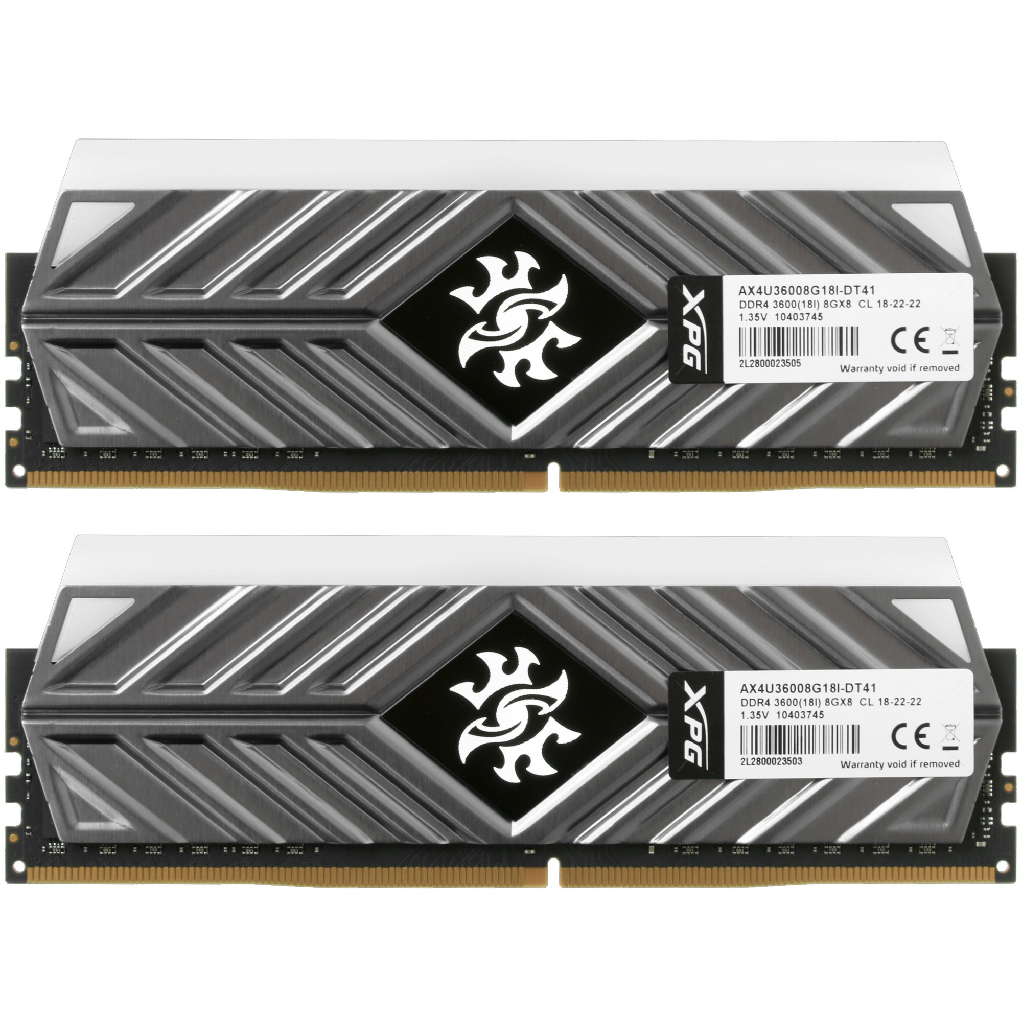Оперативная память XPG Spectrix D41 RGB, 16GB (2x8GB), DDR4, 3600MHz, CL18, с радиаторами, серый, RG