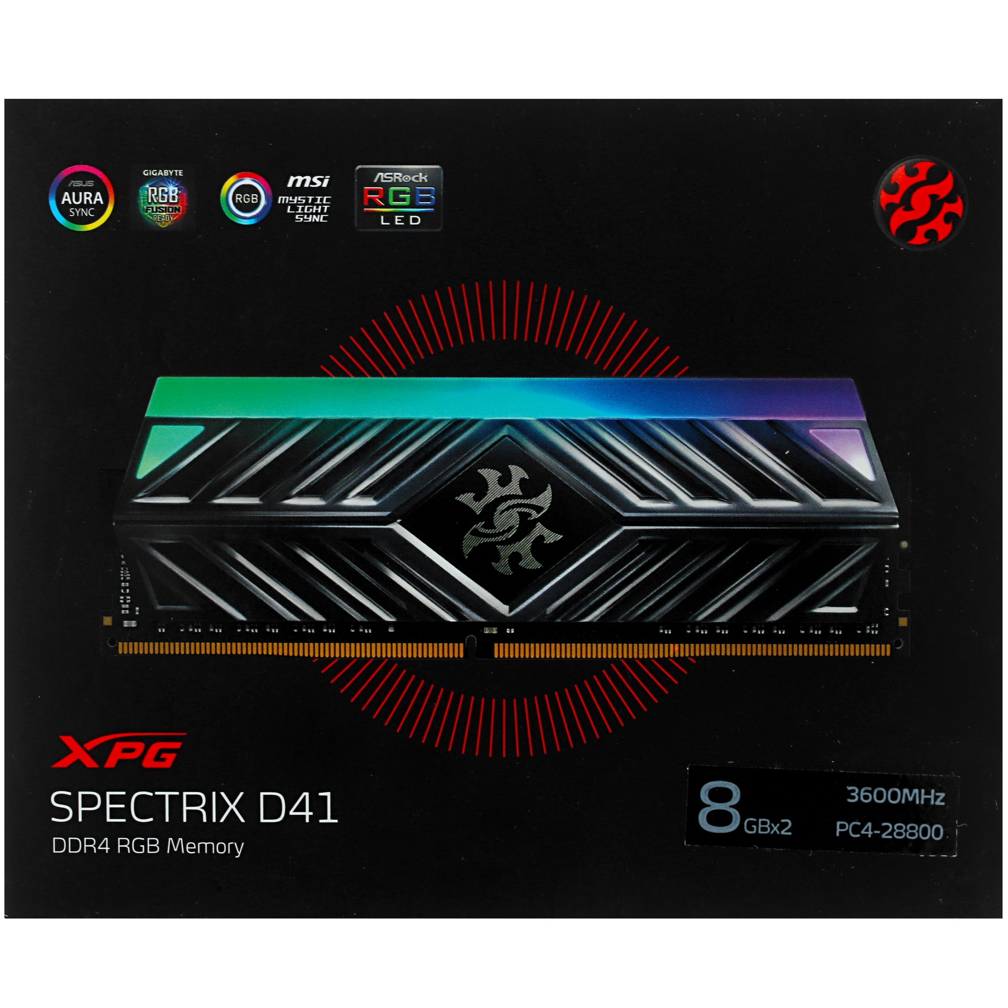 Оперативная память XPG Spectrix D41 RGB, 16GB (2x8GB), DDR4, 3600MHz, CL18, с радиаторами, серый, RG