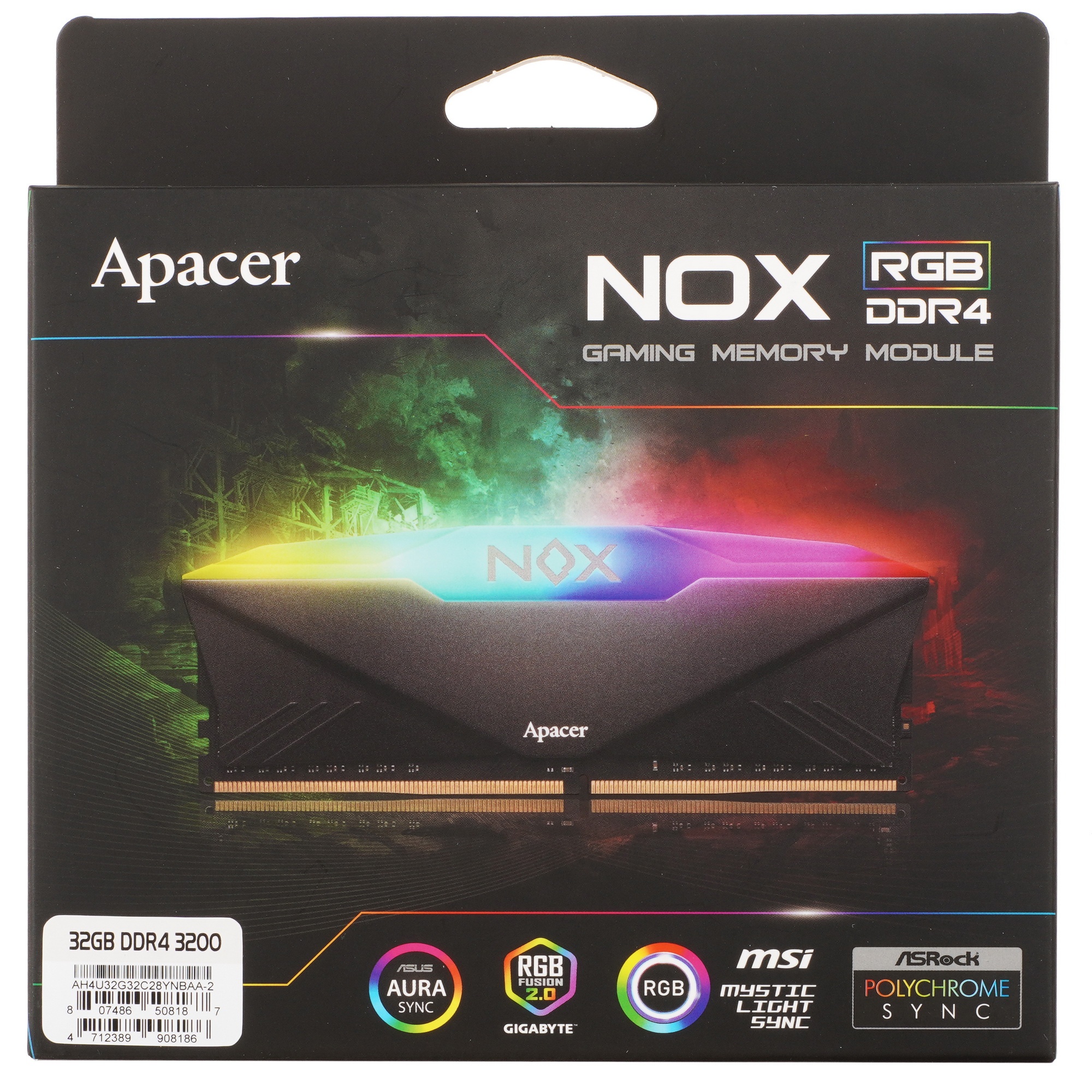 Оперативная память Apacer Nox, DDR4, 32GB (2x16 GB), 3200 MHz, CL16, радиатор, RGB, черный