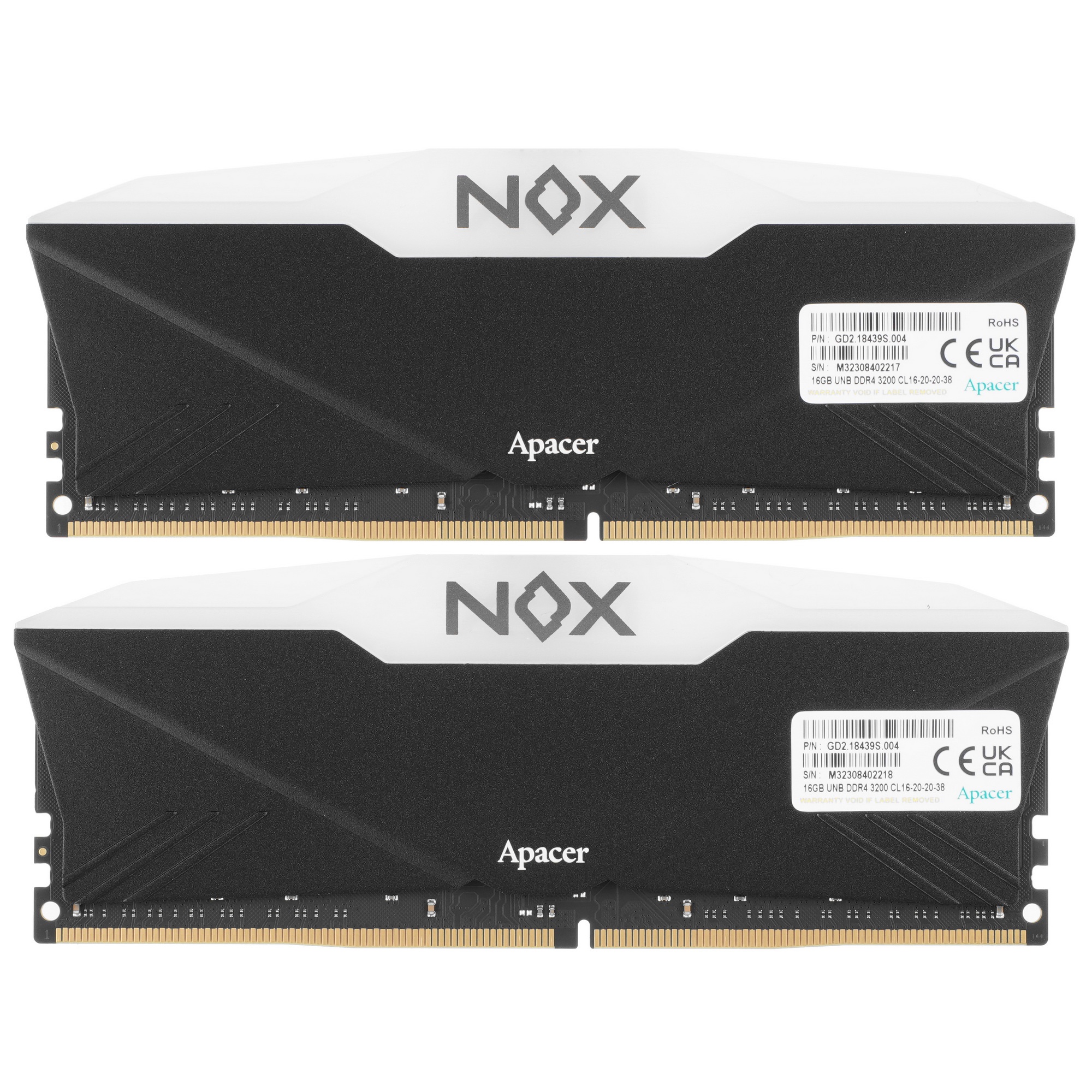 Оперативная память Apacer Nox, DDR4, 32GB (2x16 GB), 3200 MHz, CL16, радиатор, RGB, черный