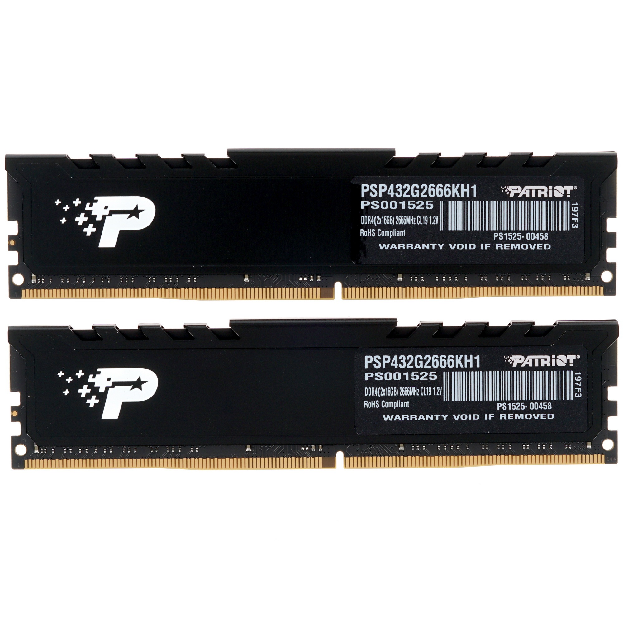 Оперативная память Patriot Signature Premium, DDR4, 32GB (2x16 GB), 2666 MHz, CL19, радиатор, чёрный