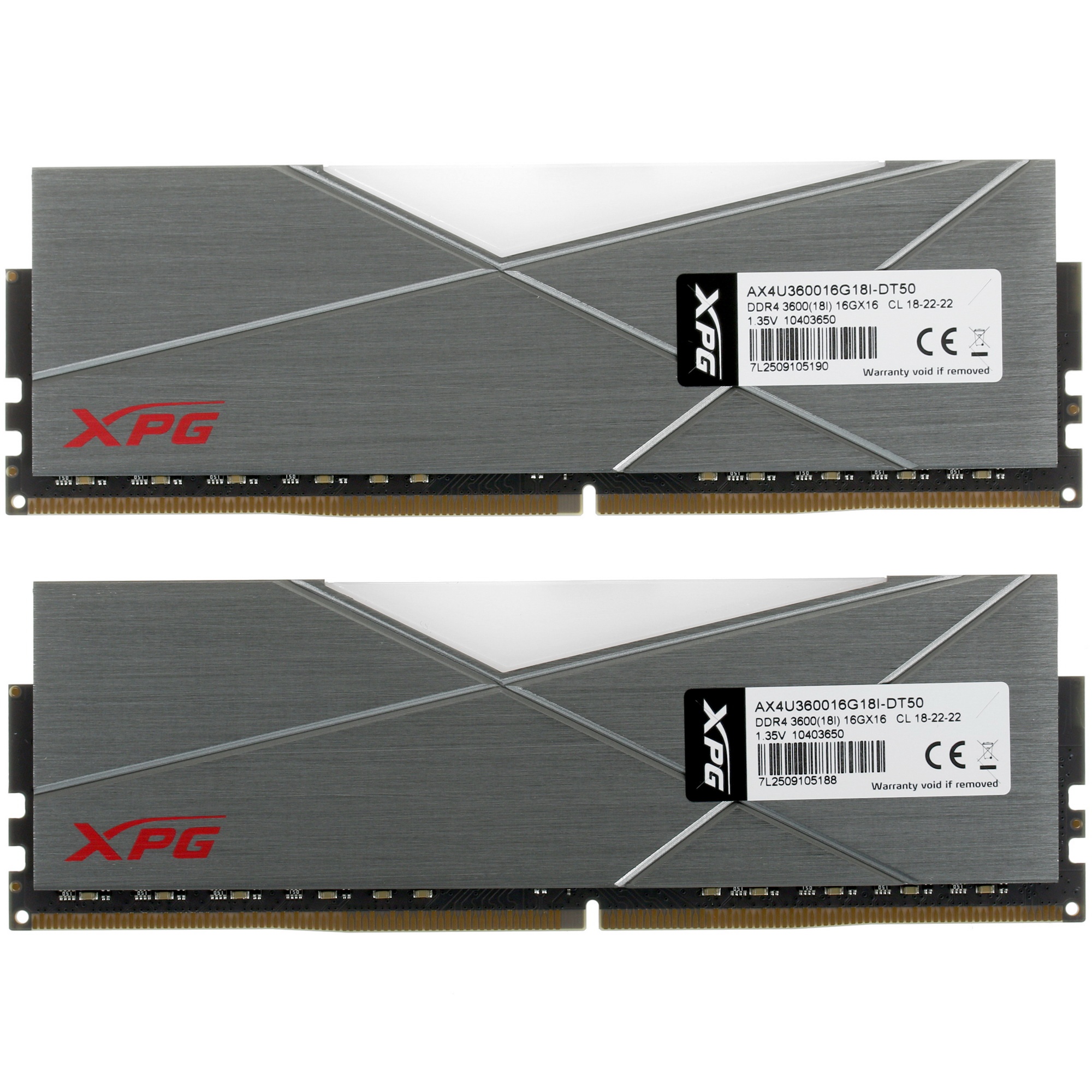 Оперативная память XPG Spectrix D50 RGB, 32GB (2x16GB), DDR4, 3600MHz, CL18, UDIMM, RGB, с радиаторо