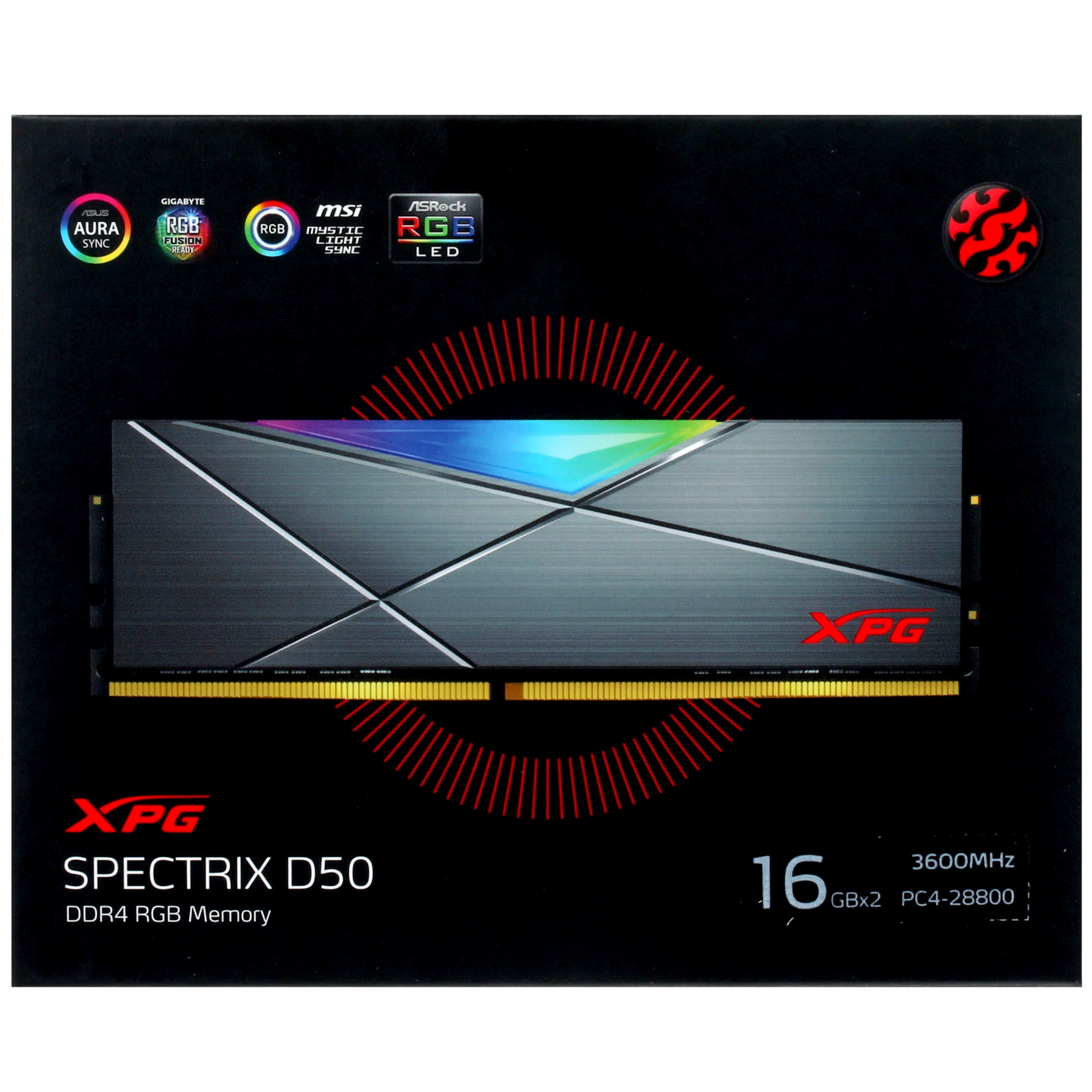 Оперативная память XPG Spectrix D50 RGB, 32GB (2x16GB), DDR4, 3600MHz, CL18, UDIMM, RGB, с радиаторо