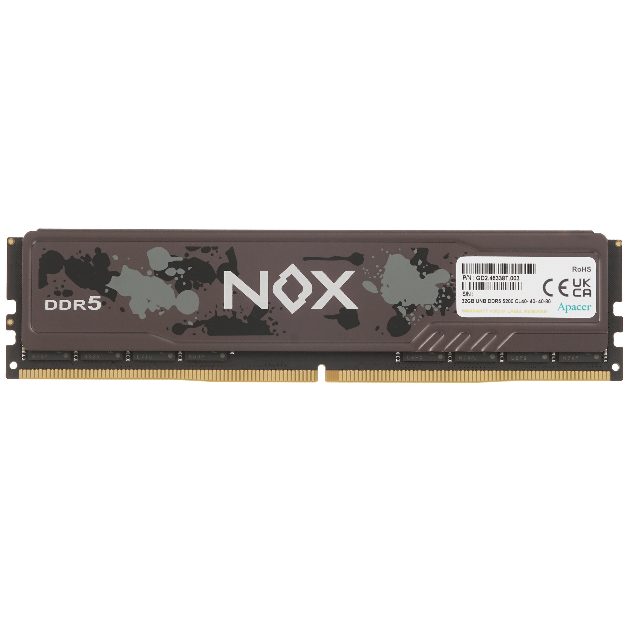 Оперативная память Apacer Nox, DDR5, 32GB (1x32GB), 5200MHz, CL40, радиатор, чёрный