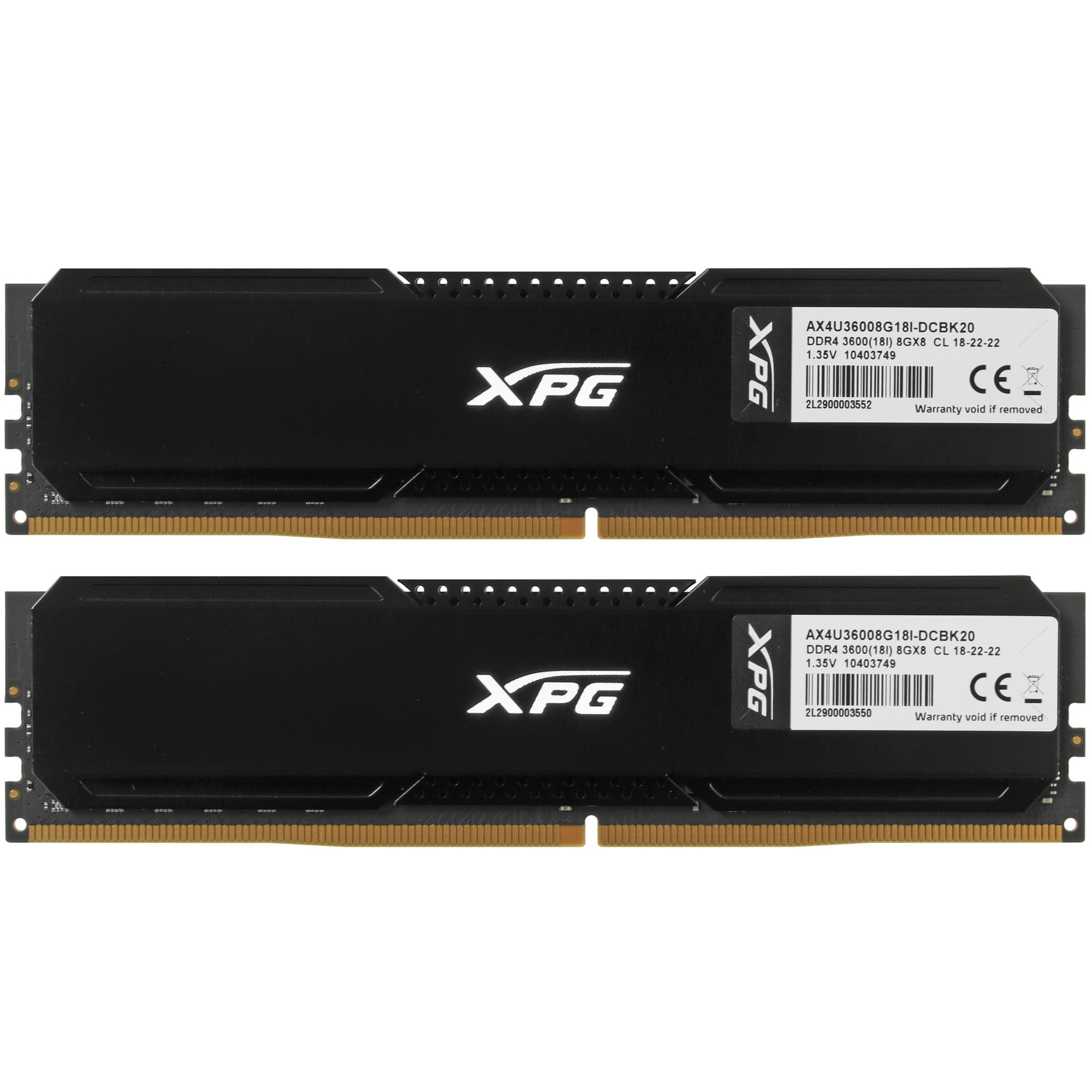 Оперативная память XPG Gammix D20, DDR4, 16GB (2x8GB), 3600MHz, CL18, с радиаторами, черный