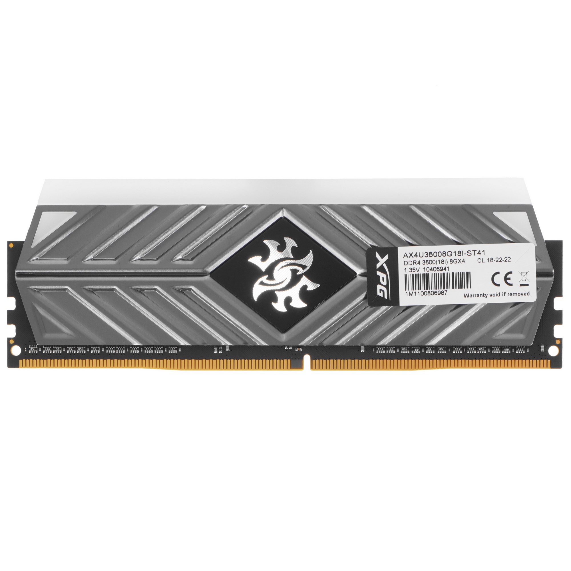 Оперативная память XPG Spectrix D41 RGB, 8GB (1x8GB), DDR4, 3600MHz, CL18, с радиатором, серый, RGB
